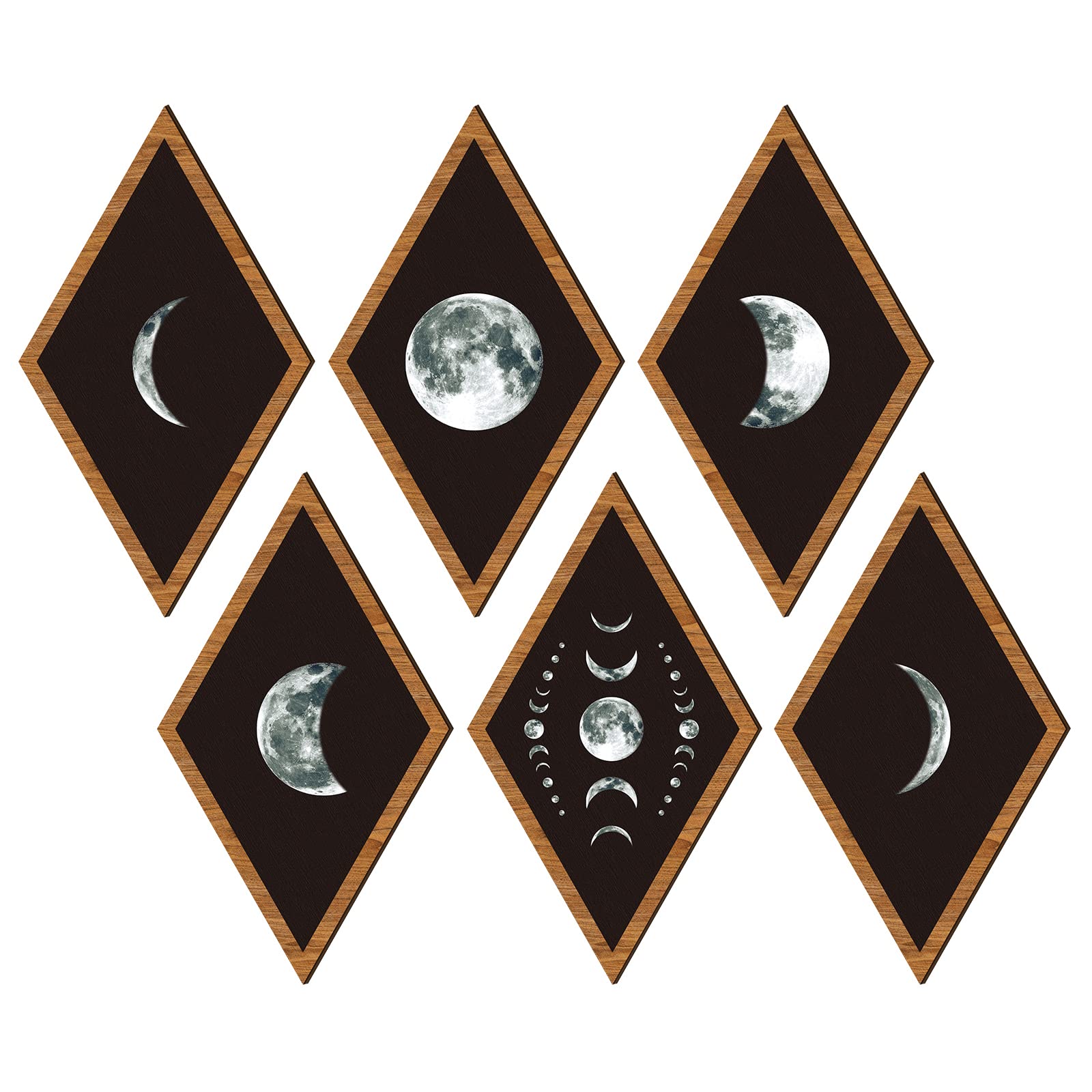 Sintuff 6 Pieces Halloween Gothic Wall Decor Boho Sun Moon Phases Wall Art Gothic Minimalist Stars Sun Hanging Wooden Home Decor