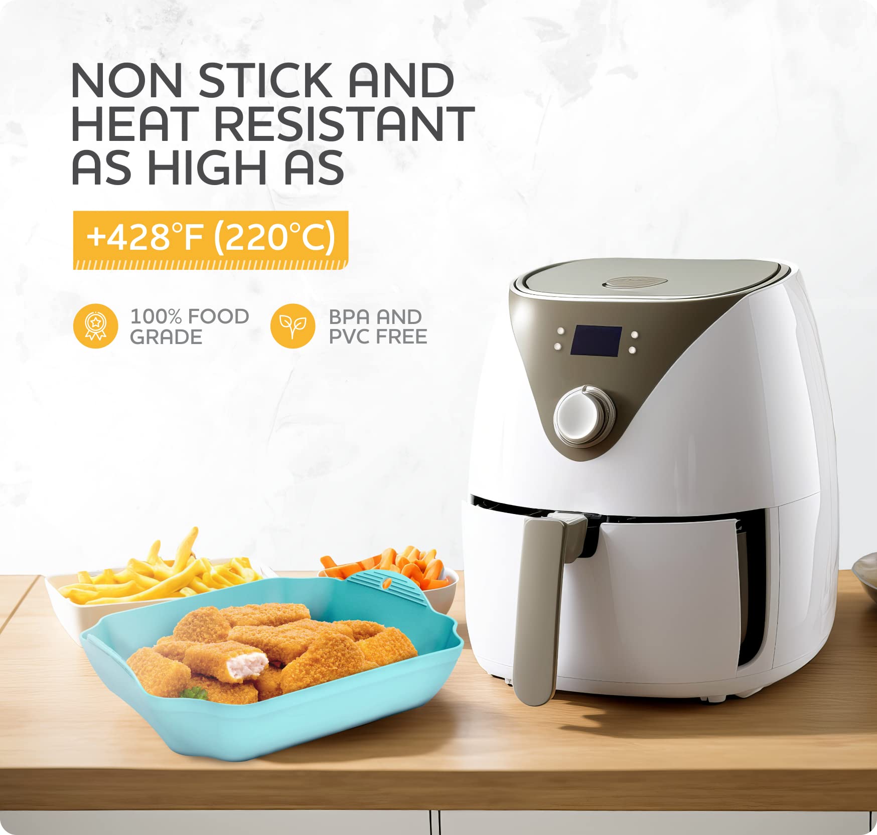 Silicone Air Fryer Liners Set OF 4  Air Fryer Silicone Liners for 3-5QT Air Fryer Tray Baking Oven  7.5 Reusable Square Air Fryer Liners with Handles & Holes  Air Fryer Inserts  Air Fryer Accessories