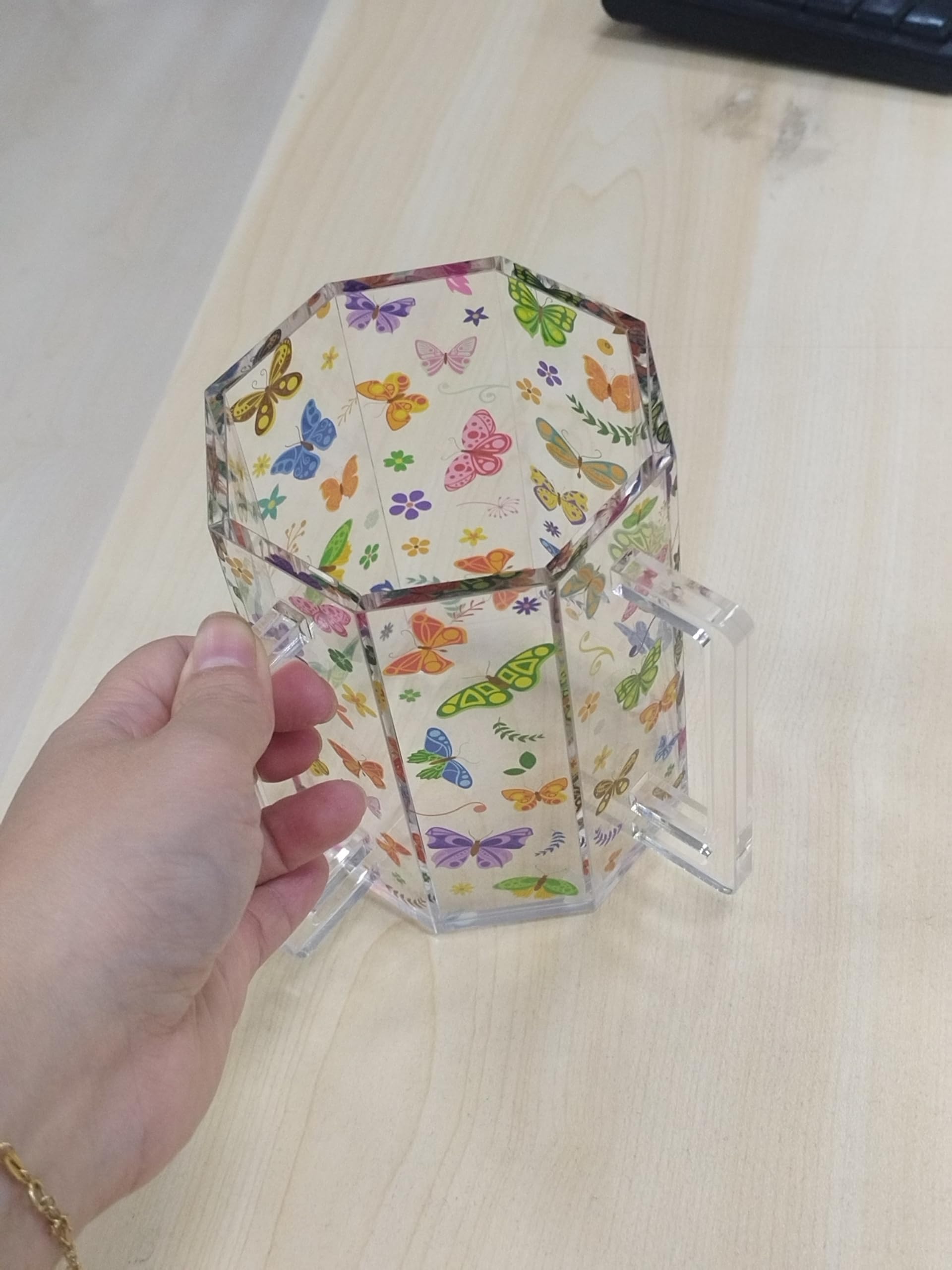 Butterfly Lucite Acrylic Washing Cup with Dual Handles