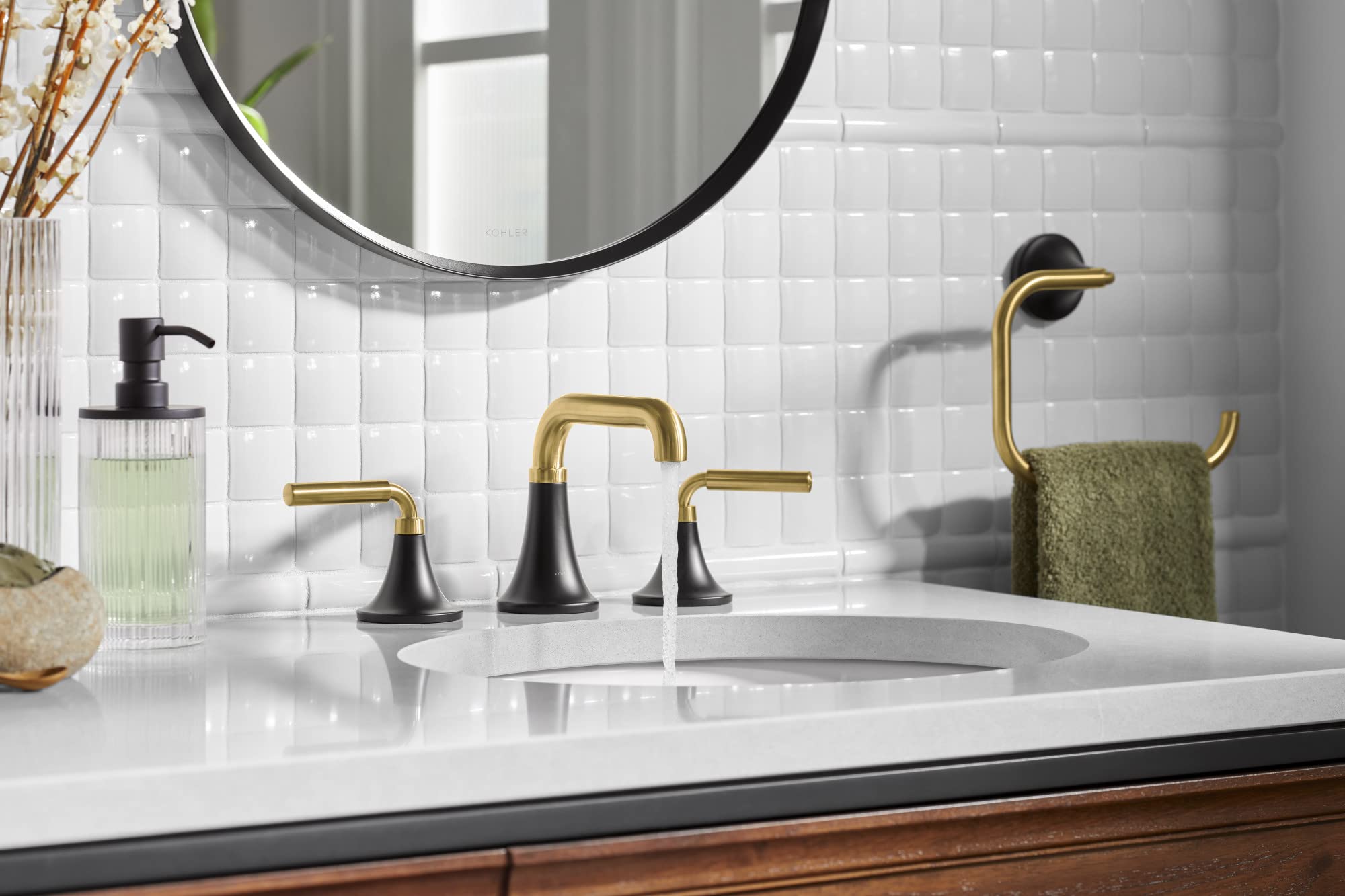 Kohler 27428-Bmb Tone-Towel Ring, Matte Black W/Moderne Brass