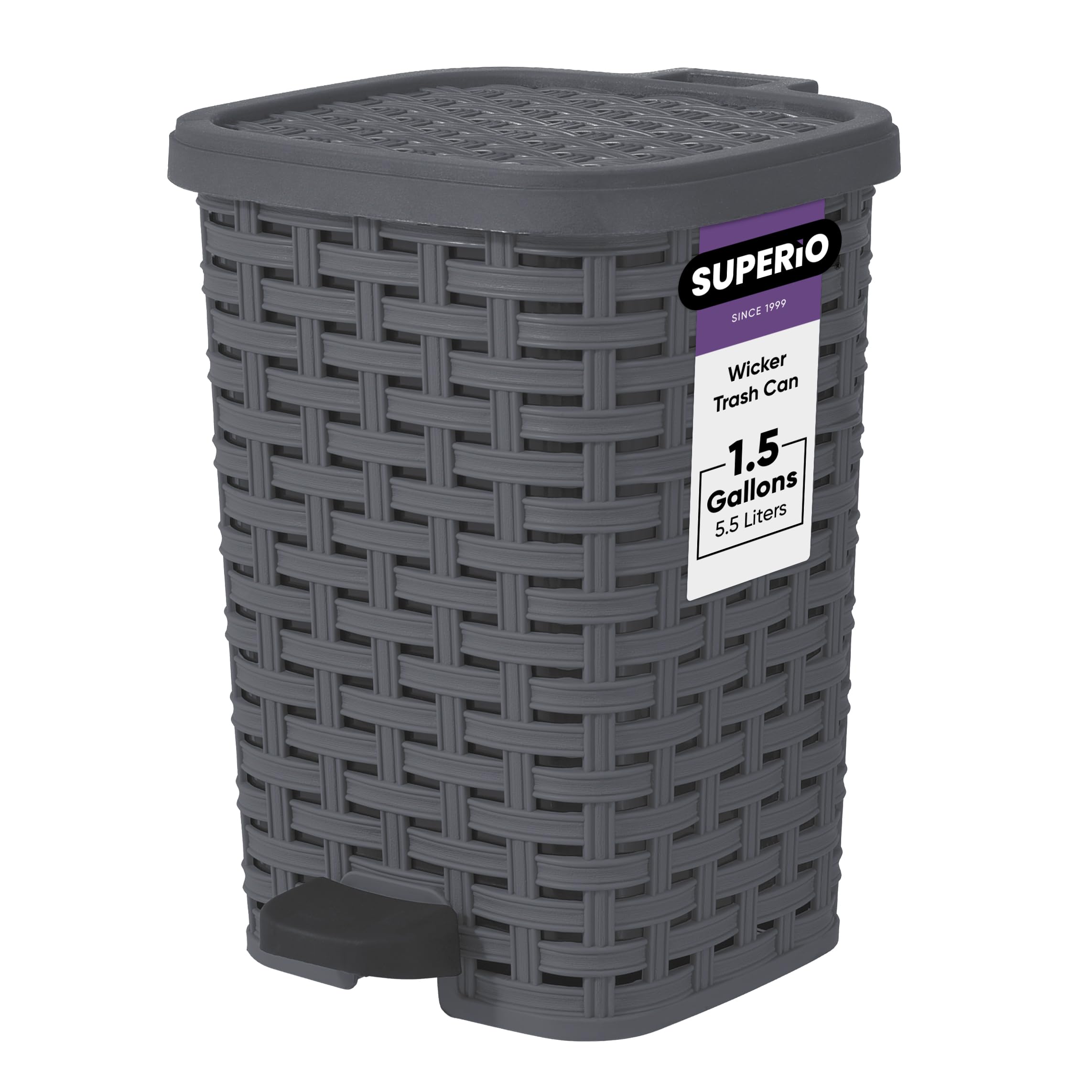 Superio Small Outdoor Trash Can with Lid for Dog Poop 1.5 Gallon/6 L Mini Plastic Garbage Can with Foot Pedal for Bathroom, Bedr