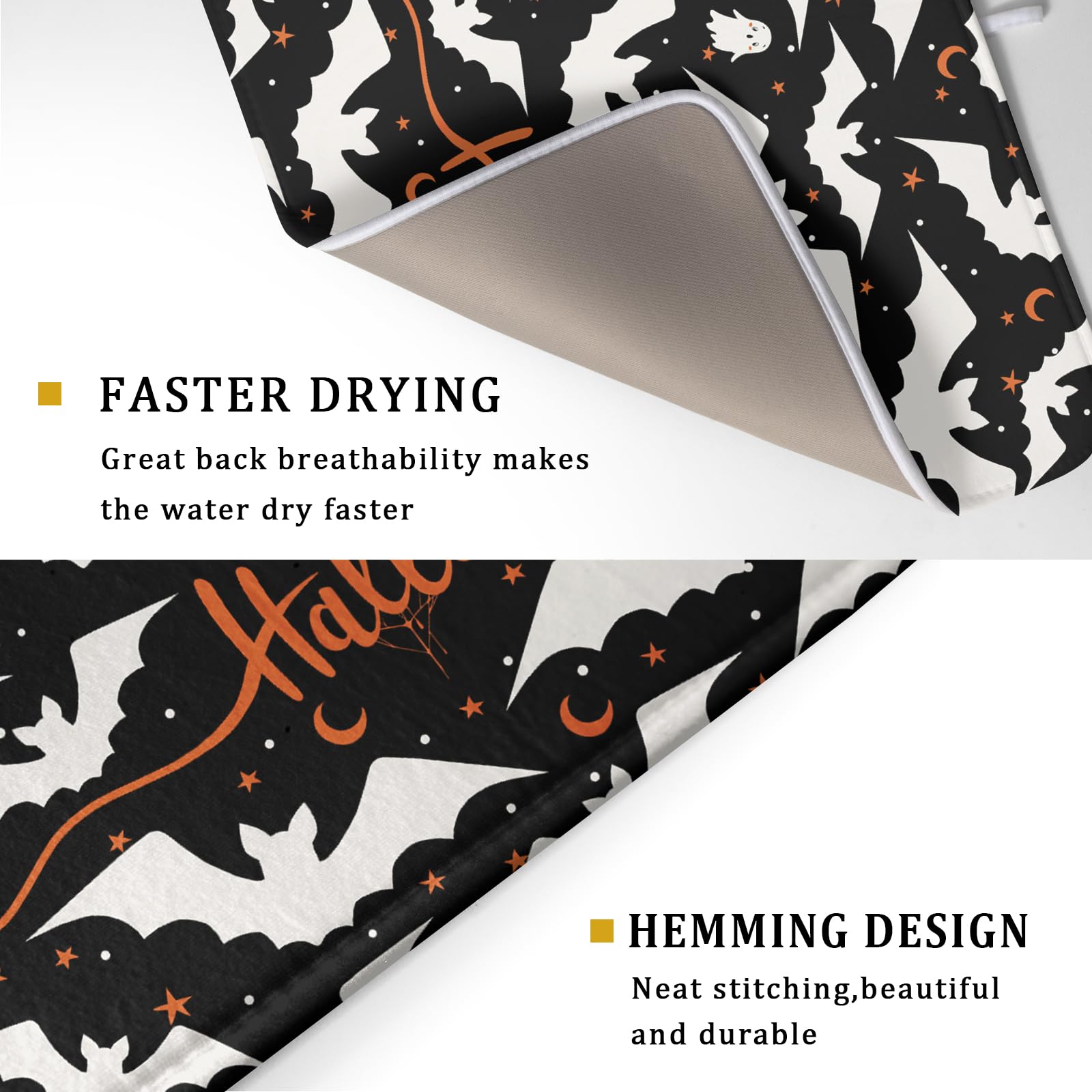 Halloween Drying Mats For Kitchen Counter 18   X24    Happy Halloween Spooky Bat Dishes Pad Microfiber Absorbent Fast Dry Dish D