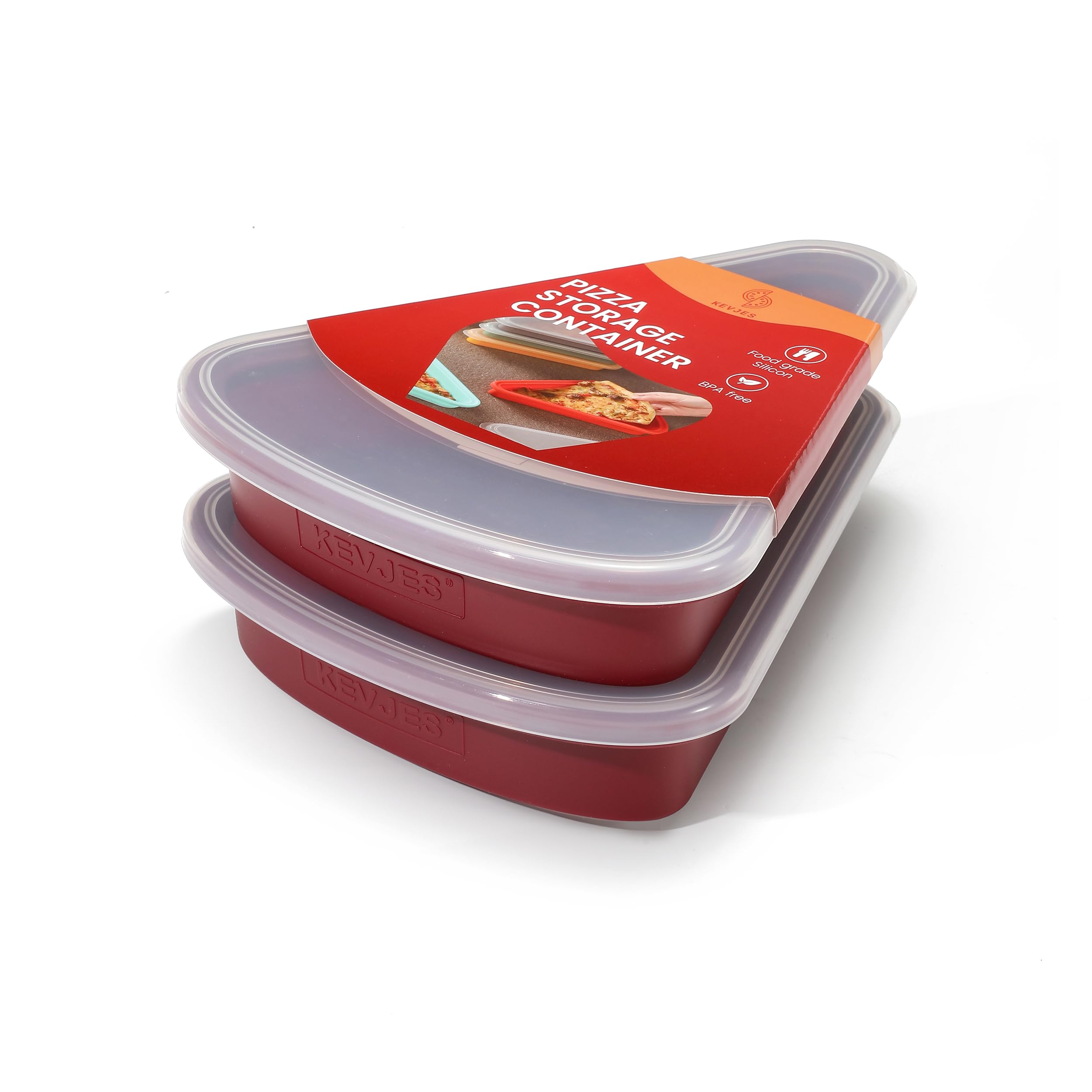 KEVJES 2-Pack Reusable Silicone Leftover Pizza Slice Storage Container with Air-tight Lids-BPA Free,Fits Single Slice up to 16  