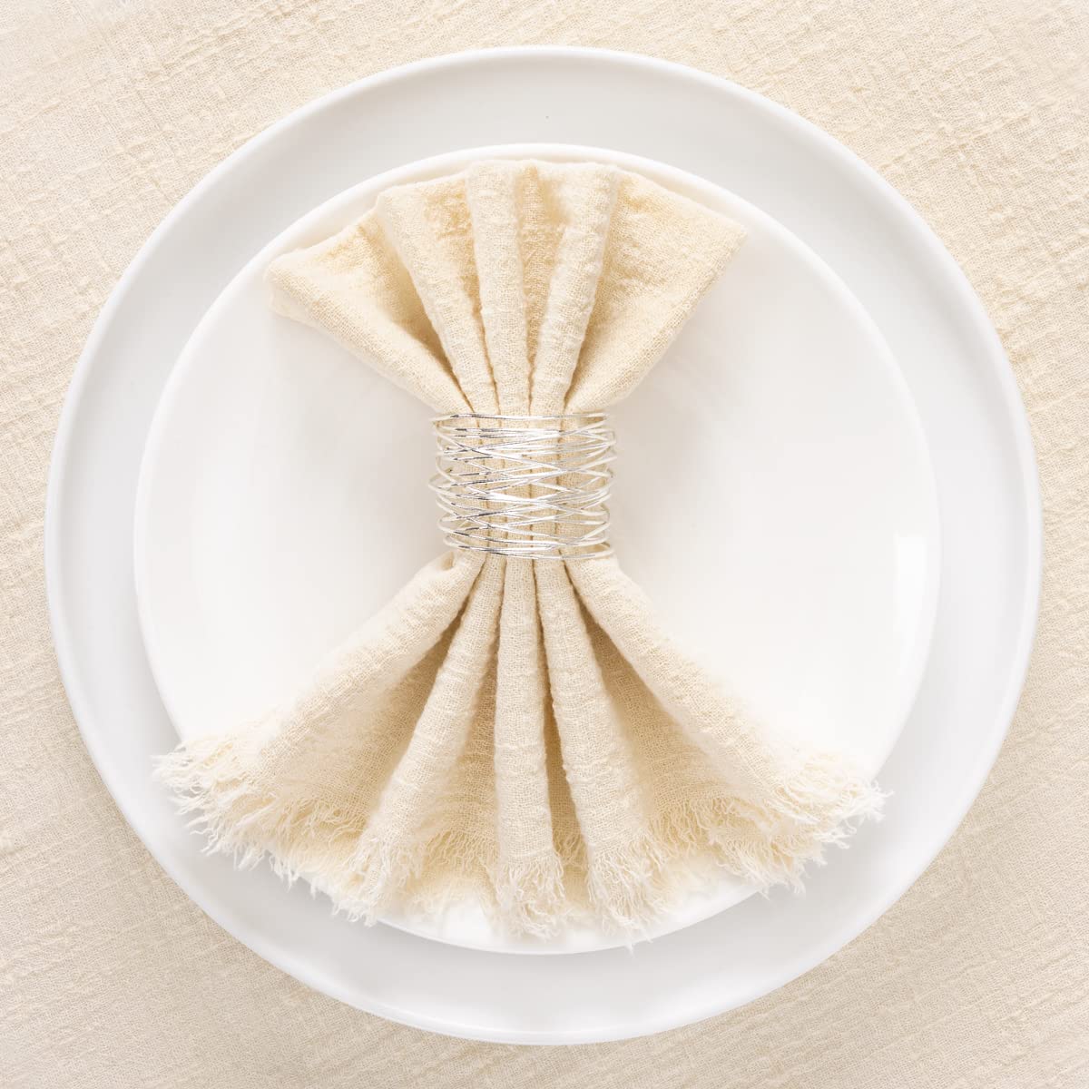 Socomi Set Of 8 Linen Napkins Beige Easter Spring Cloth Napkins Washable Cotton Dinner Napkins Fringe 17''X17'' For Wedding Part
