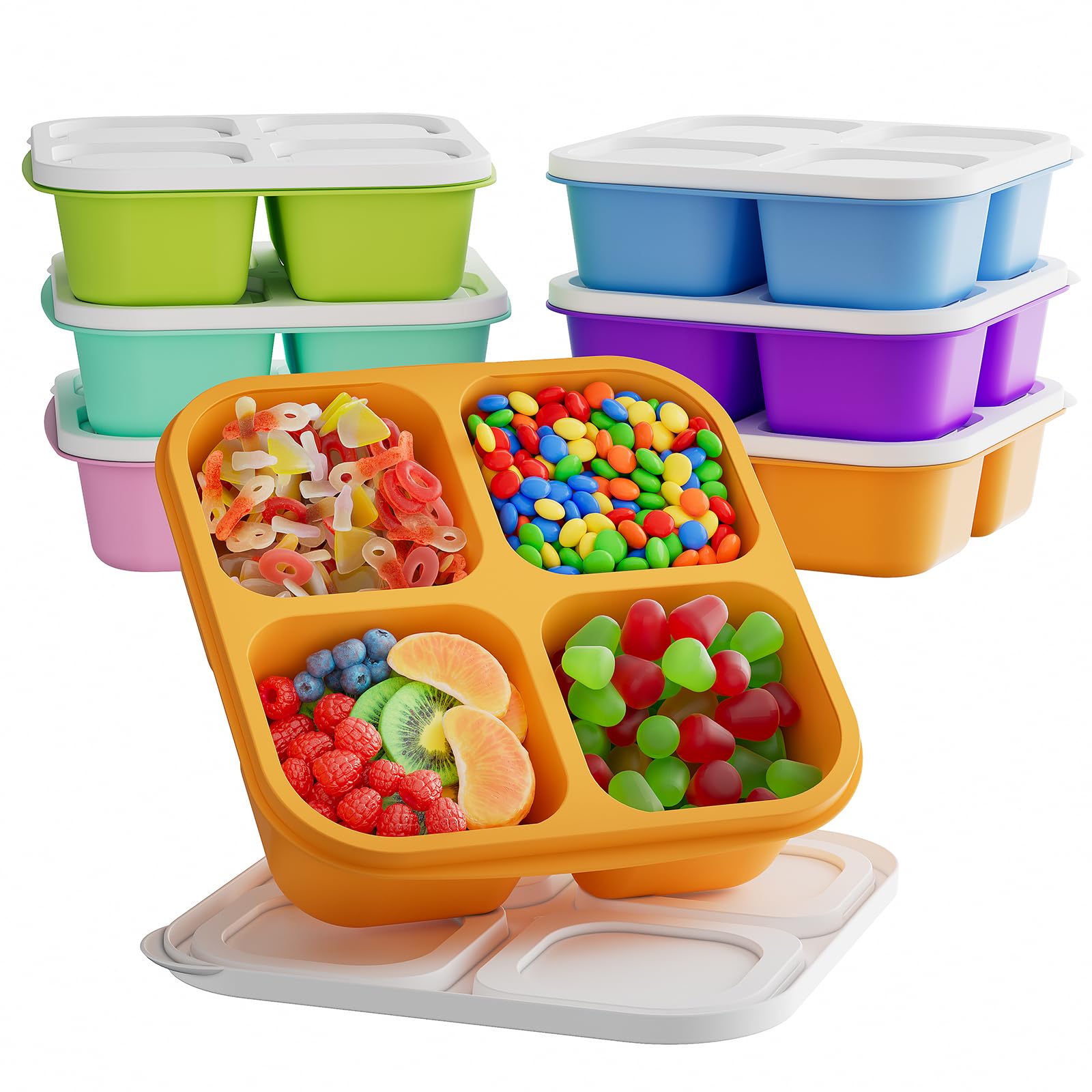 Kemethy 6 Pcs Bento Snack Containers, Reusable 4 Compartment Food Storage Container With Lids, Divided Lunchable Container, Free