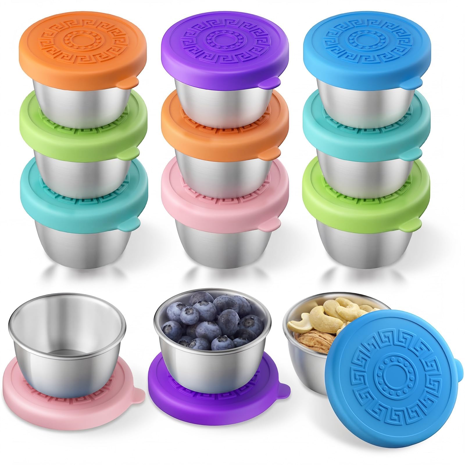 PUPILLEMON 12 Pack Sauce Containers, 1.6 Oz Leakproof Sauce Cups with Lids