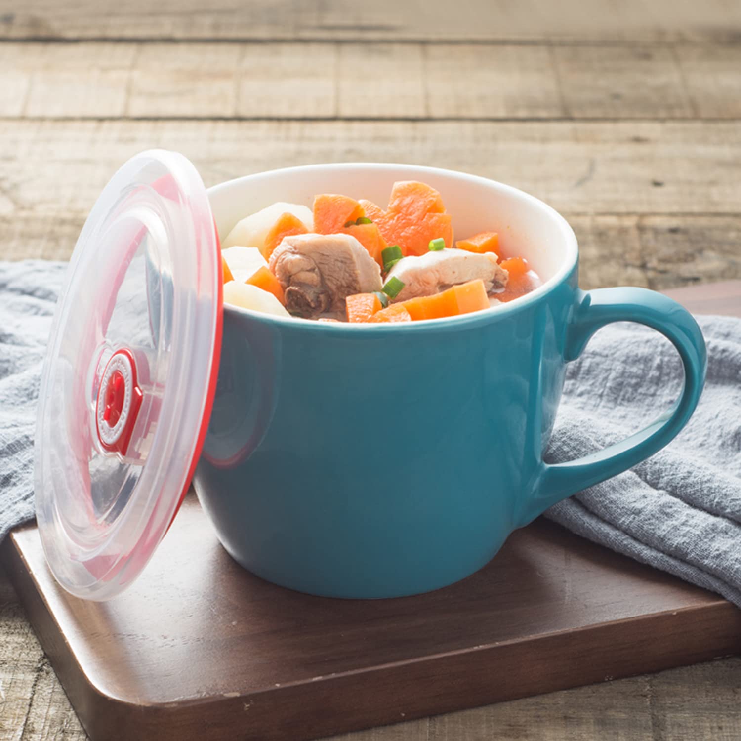 Bowller 30Oz Porcelain Bowl With Lid And Handle For Soup, Salad, Cereal And Instant Noodles, Soup Mug With Heat Preservation Han