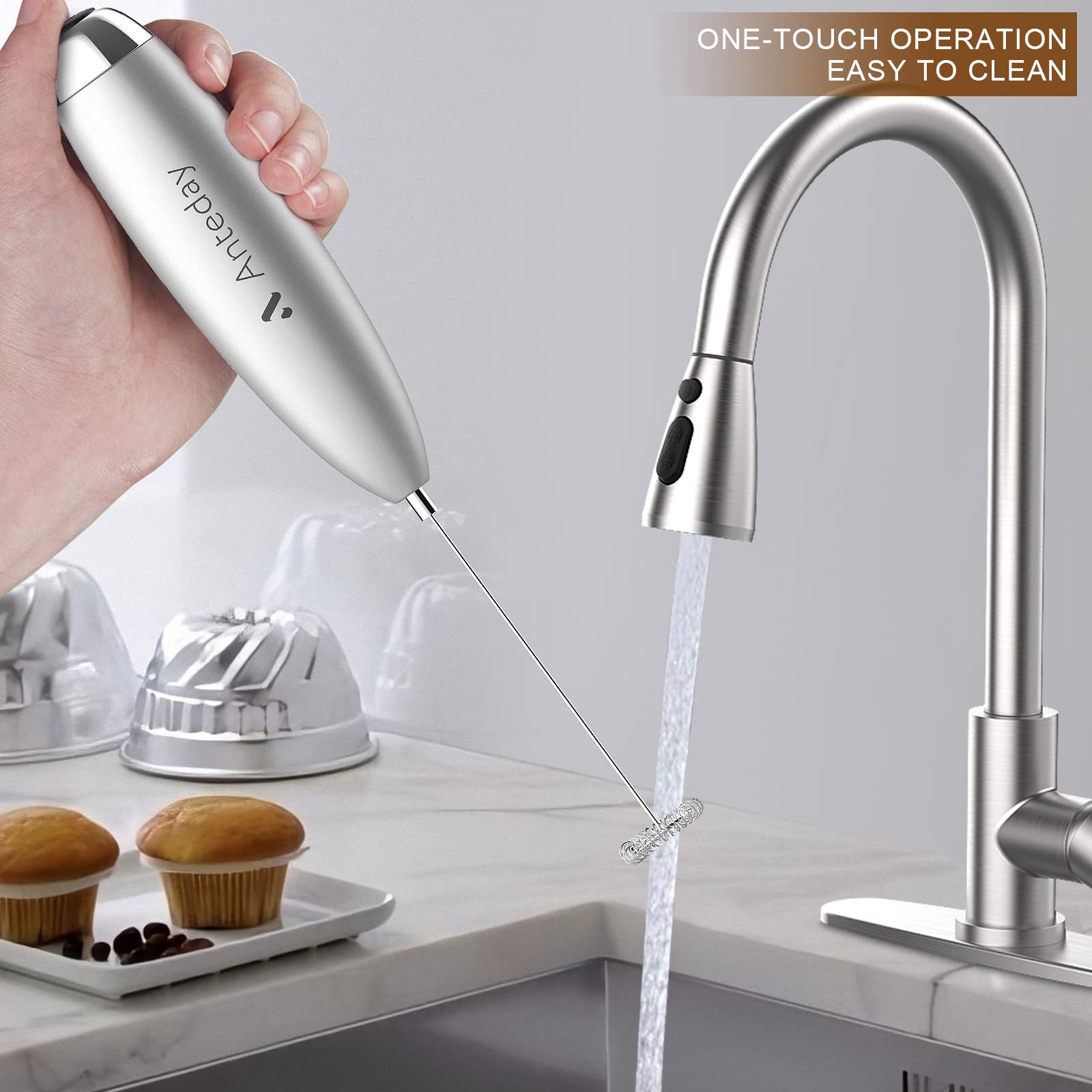 Milk Frother  Electric Whisk  Matcha Whisk  Upgraded Matcha Whisk Drink Mixer Electric Mini Whisk Hand Frother Mini Foamer Coffee Mixer for Lattes Cappuccino Frappe Matcha Hot Chocolate  White