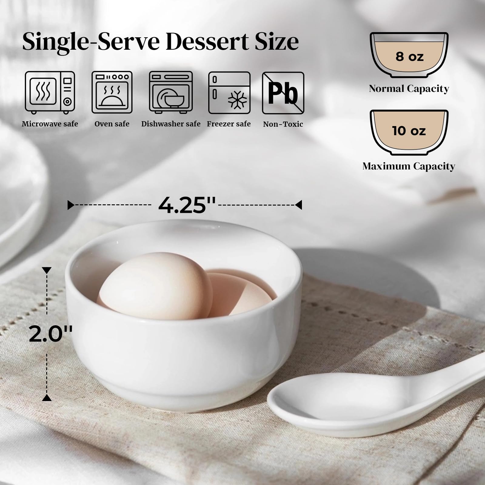 DOWAN 10 OZ Small Bowls Set of 6 - Ceramic White Bowls for Side Dishes  Ice Cream  Dessert  Rice  Dipping  Snack  Fruit - Dishwasher & Microwave Safe