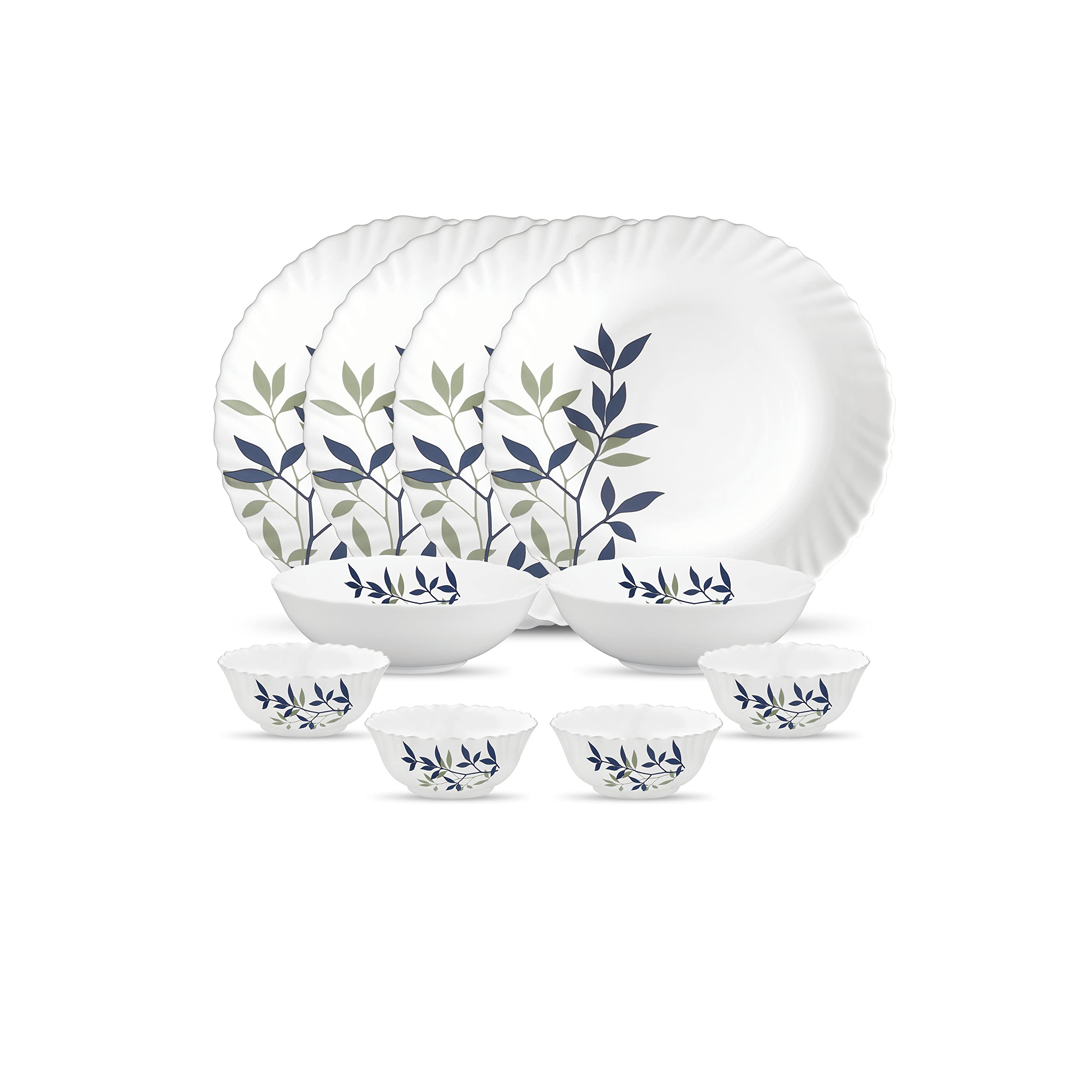 La Opala Novo Collection Opal Glass Crockery | For Family Of 4 | Dinner Set 10 Pcs Silken Charm | Plates & Bowls For Dining | Mi