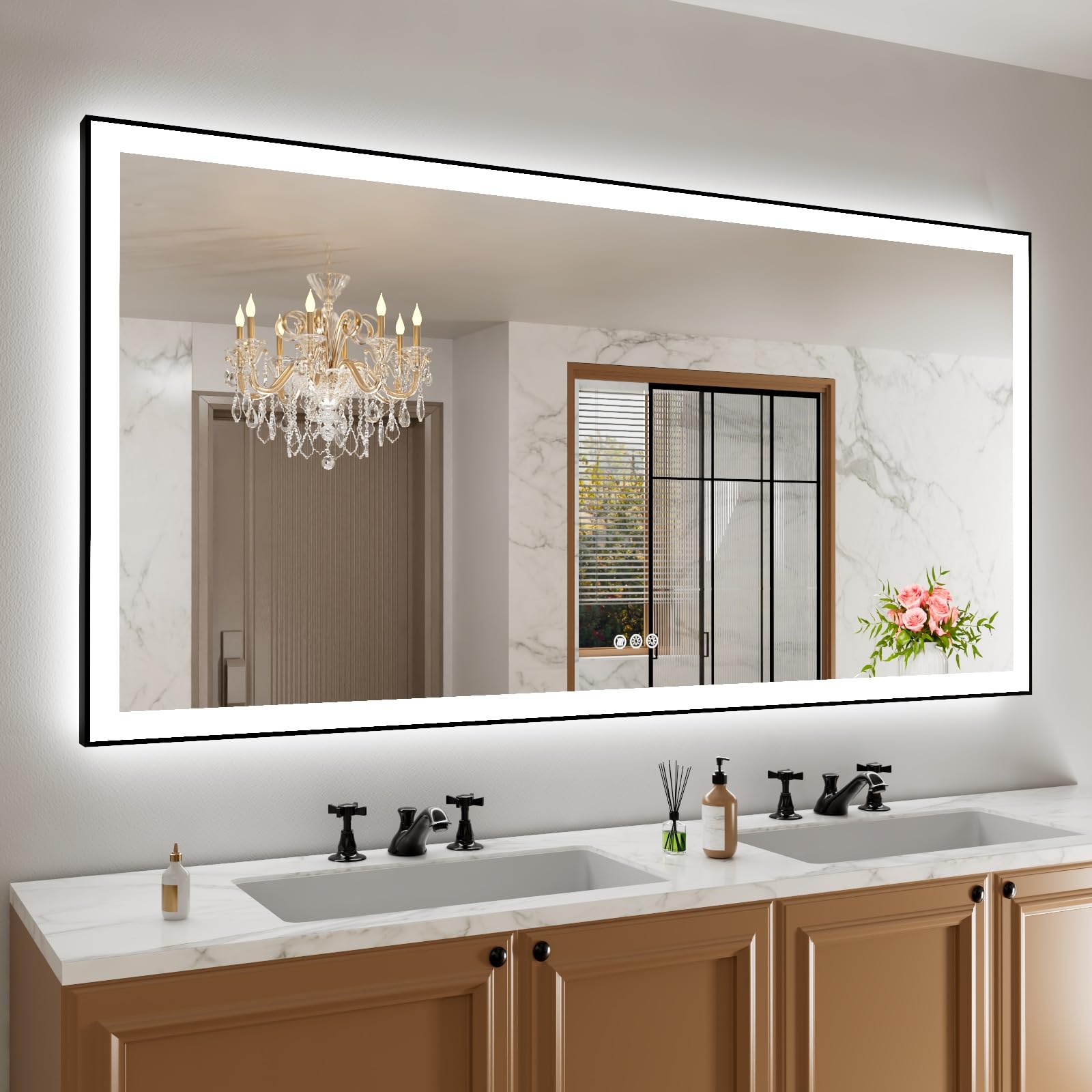 Amorho 72''X 36'' Led Bathroom Mirror With Black Frame, Front Light And Backlit(Controlled Separately), Stepless Dimmable, Anti-