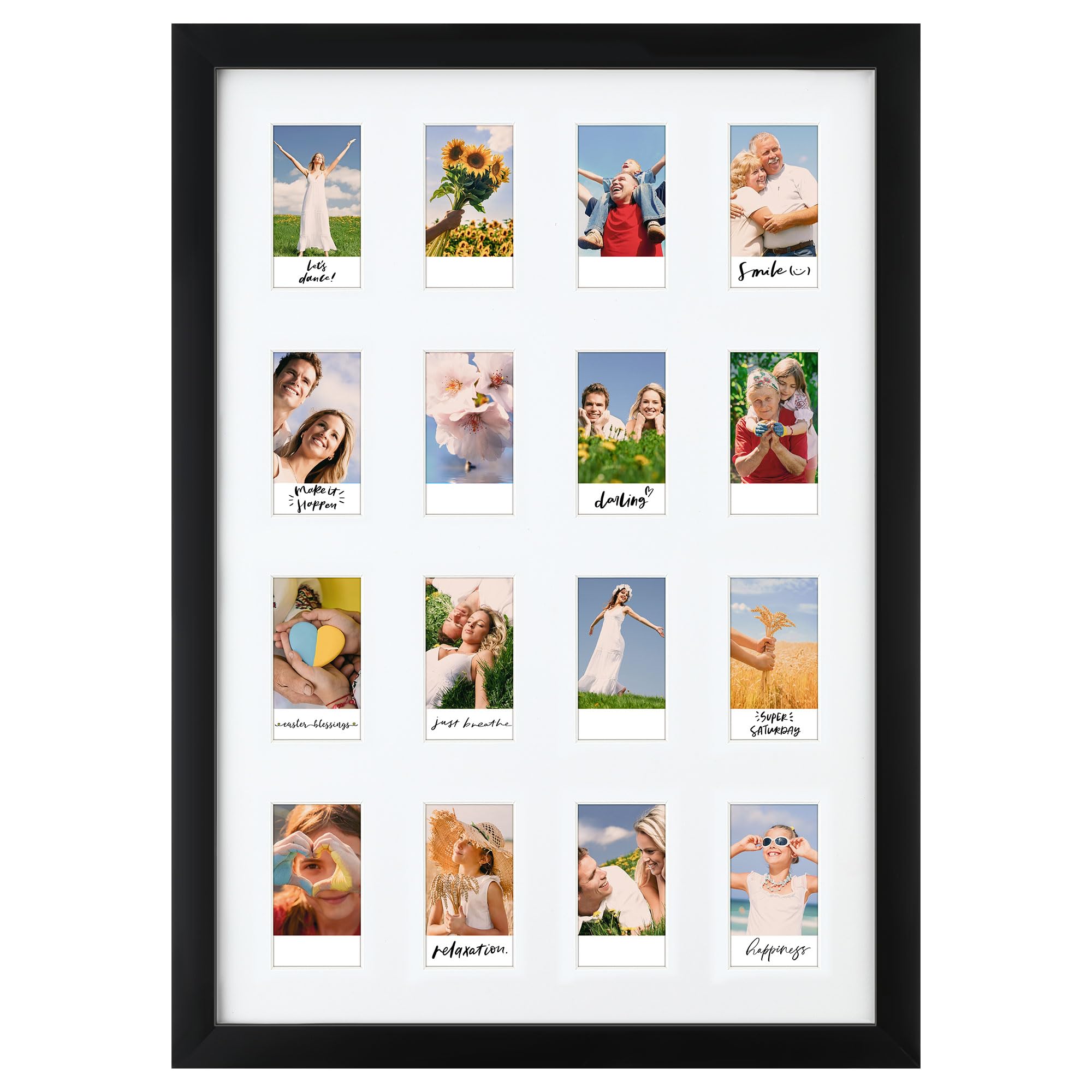 Feekoon 18.4x14in Picture Frame with 16 Openings for 2.1x3.4 Instant Print Photos, Black Picture Frame with Polished Acrylic for