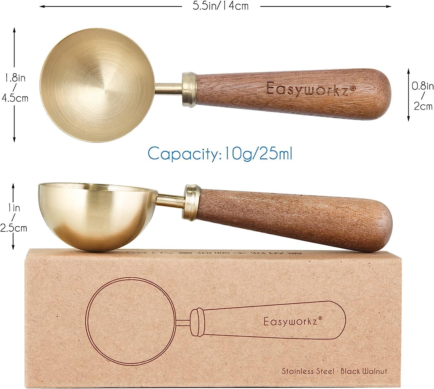 Easyworkz Retro Stainless Steel Coffee Spoon With Black Walnut Handle,10G - Measuring Spoon (Brushed Gold)