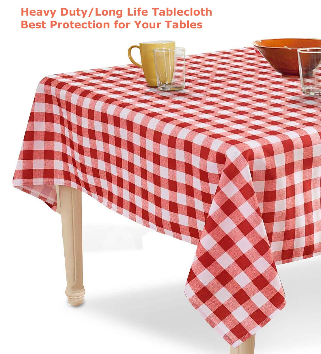 Tektrum 100% Polyester Waterproof 60 X 84 Inch 60''X84'' Rectangular Checker Checkered Tablecloth Table Cover -Spill Proof/Stain