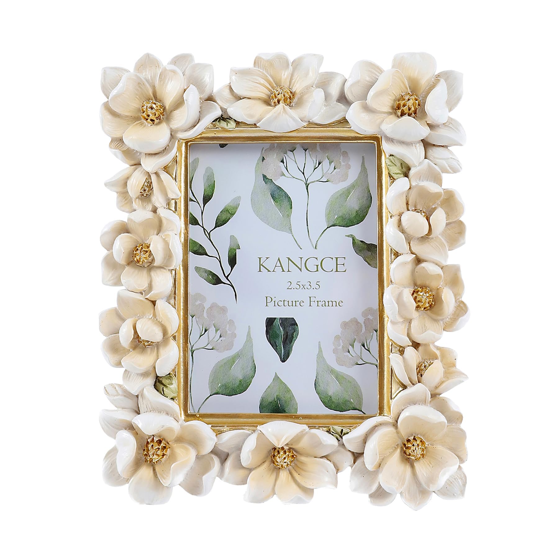 Kangce Vintage Picture Frames 2.5x3.5 Antique White and Gold Ornate Flower Picture Frame for Tabletop and Wall Mount Decorative 