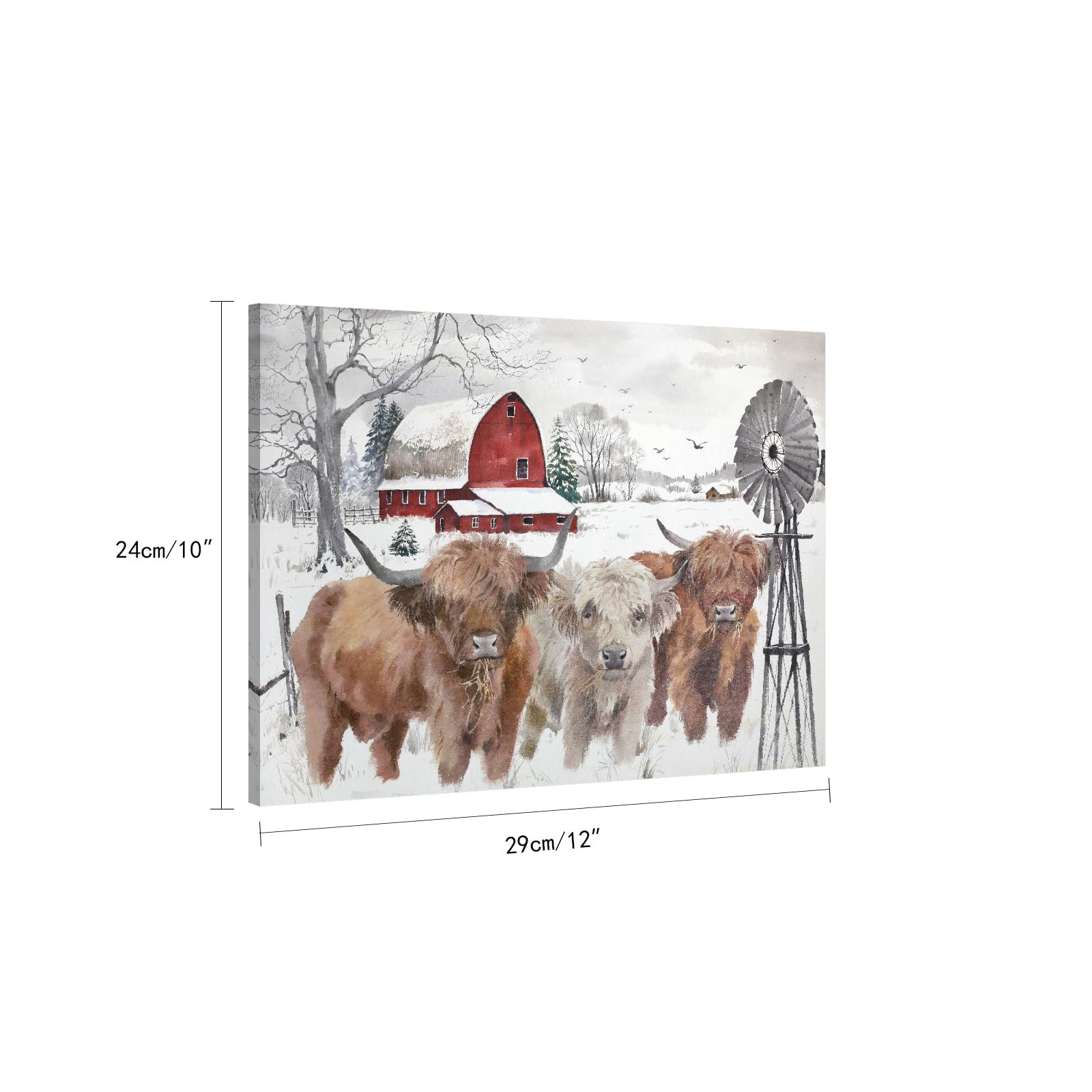 Highland Cow Pictures Christmas Decor: Merry Christmas Wall Art Cow Paintings Farmhouse Decor Rustic Barn Canvas Prints Winter F