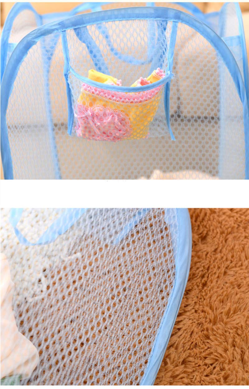 Durreus Portable Extra Large Rectangle Pop-Up Clothes Basket Tall Laundry Mesh Hamper With Handles Space Saving Storage Bin,Sky