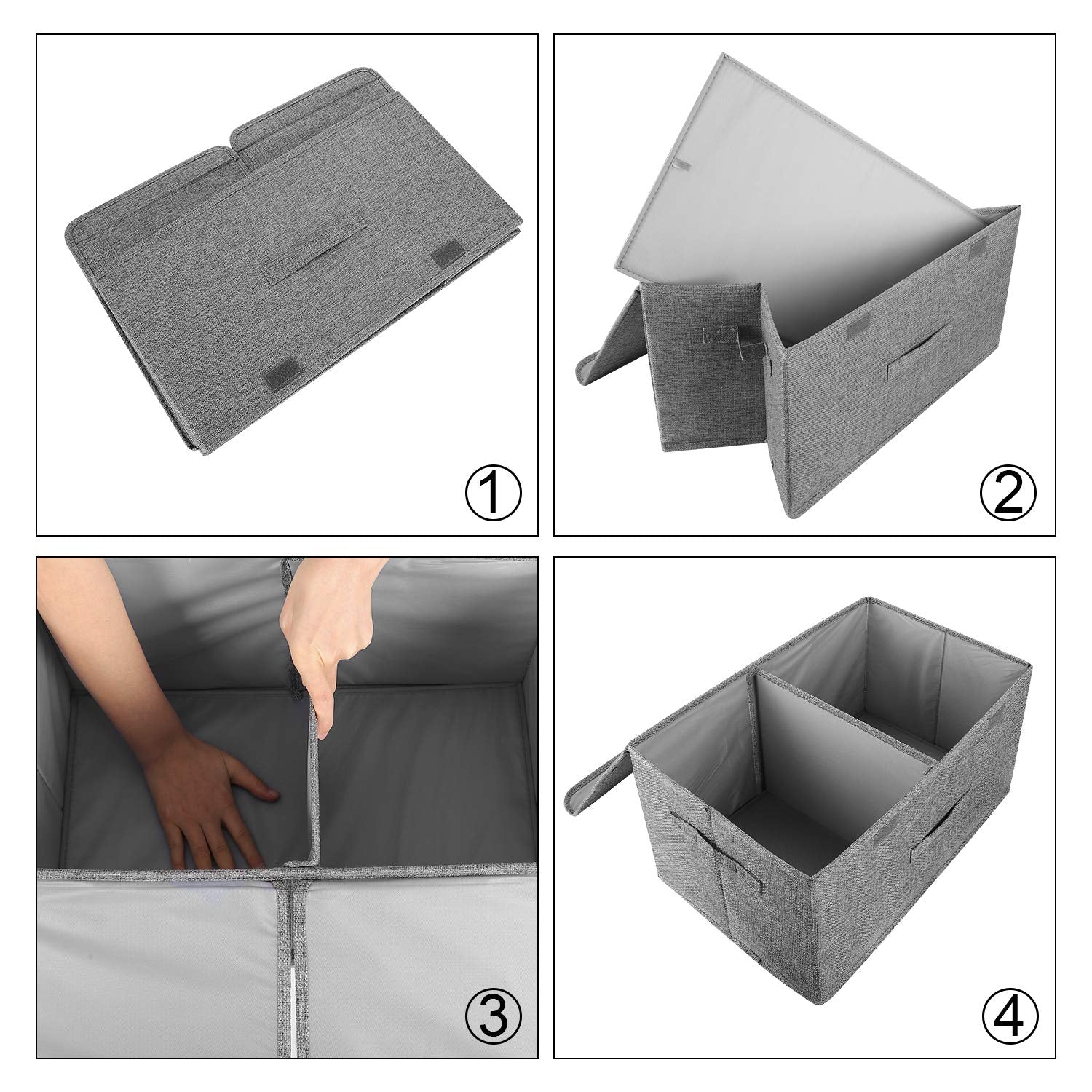 Valease 2 Pack Storage Boxes With Lids And Handles, Collapsible Linen Storage Bins Organizer Containers Baskets Cube With Remova