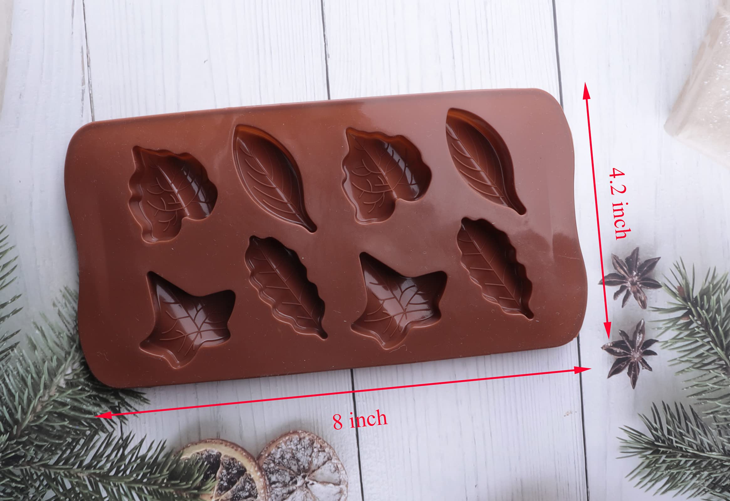 Ruwado 2 Pcs Maple Leaves Silicone Mold Brown Autumn Leaf Shape Fondant Mold Tray For Chocolate Baking Cupcake Topper Decoration