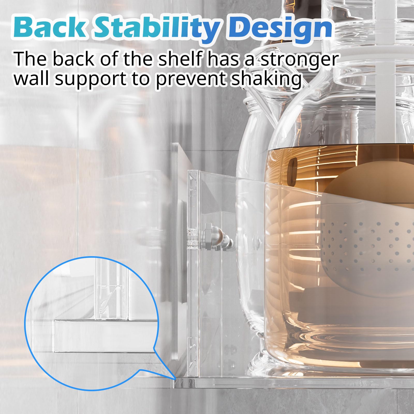 Durmmur 2Pack Acrylic Shower Shelves, Adhesive Bathroom Shower Caddy Organizer, No Drilling/Drilling Wall Floating Shelves For B