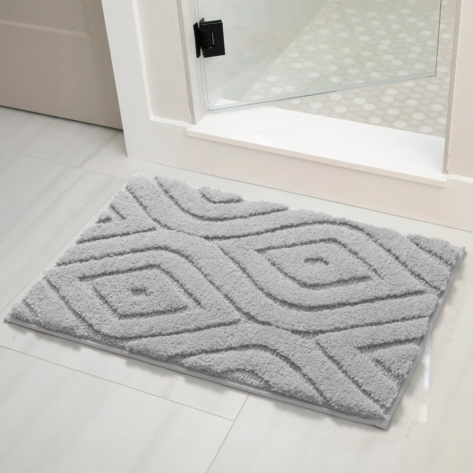 Dexde Gray Bathroom Rugs Boho Bath Mat Non Slip Geometric Luxury Soft Washable Carpet For Bathroom Shower Kitchen Entryway Moder