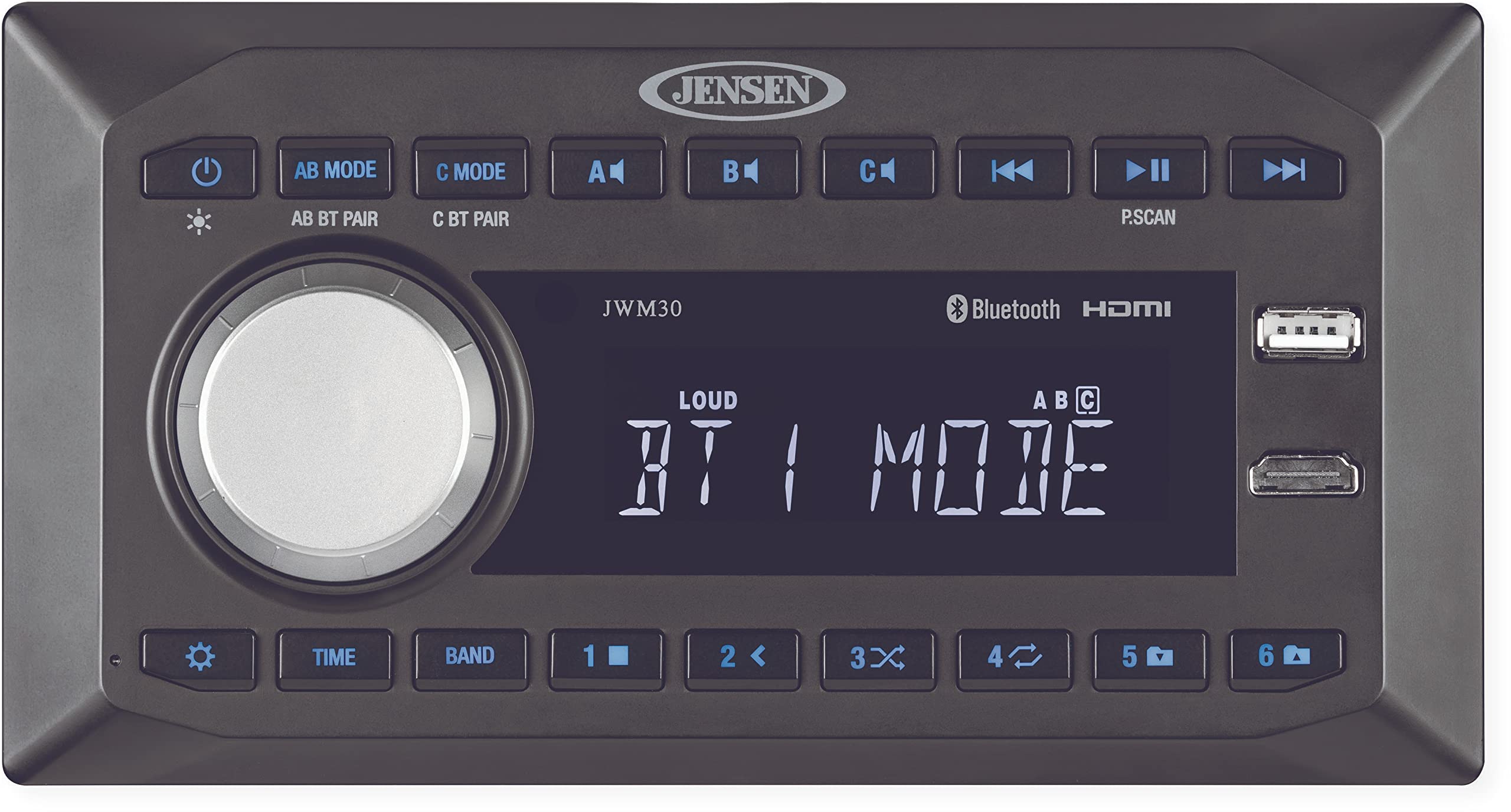 Jensen Jwm30 Multisource 3-Zone Stereo, Black; 3 Speaker Zones (A/B/C); 6 Total Speaker Outputs; Dual Bluetooth With A2Dp/Avrcp 