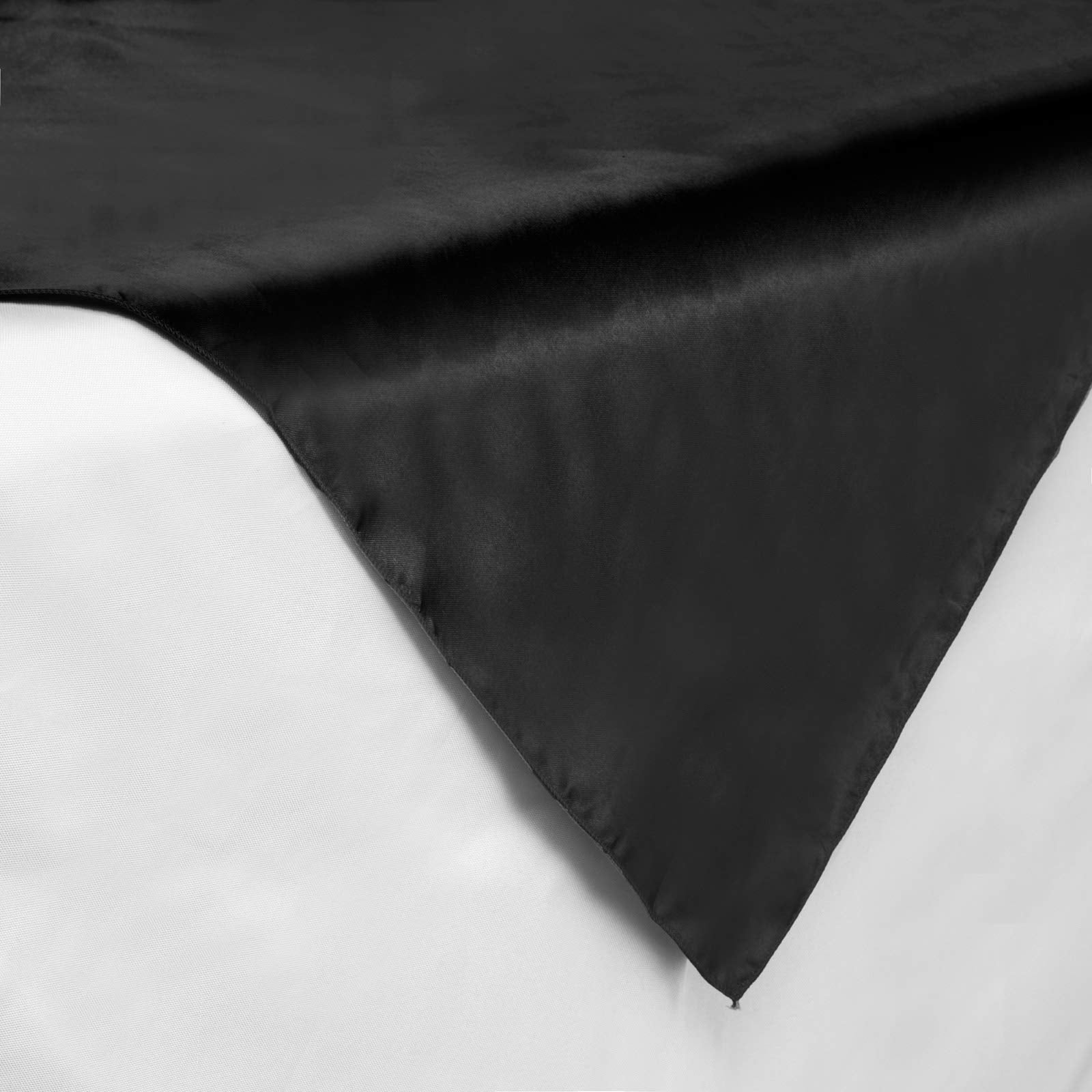 Lann'S Linens Satin Wedding Table Overlay - Tablecloth Topper (72'' Square - Black)