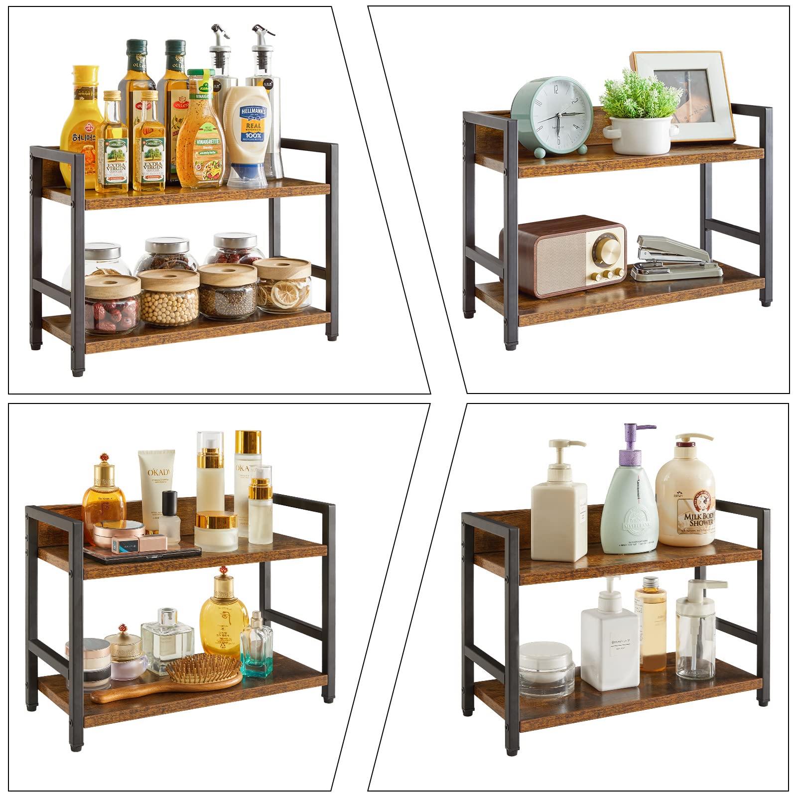 IBUYKE 2-Tier Spice Rack Industrial Counter Shelf Desktop Storage Organizer Standing Seasoning Rack for Countertop Kitchen Offic