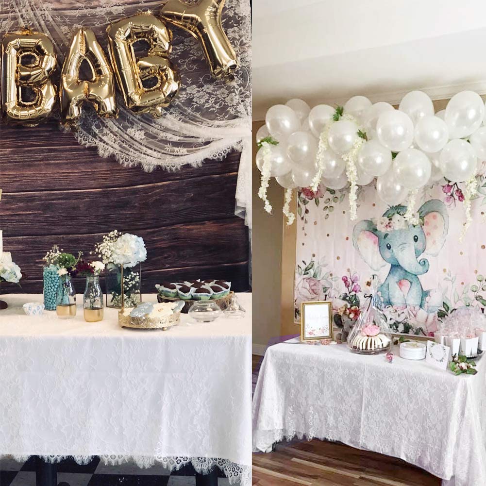 White Lace Tablecloth 60    120 Inch For Rustic Boho Wedding Bridal Shower Party Decoration, Classy Rectangle Overlay Long Vinta