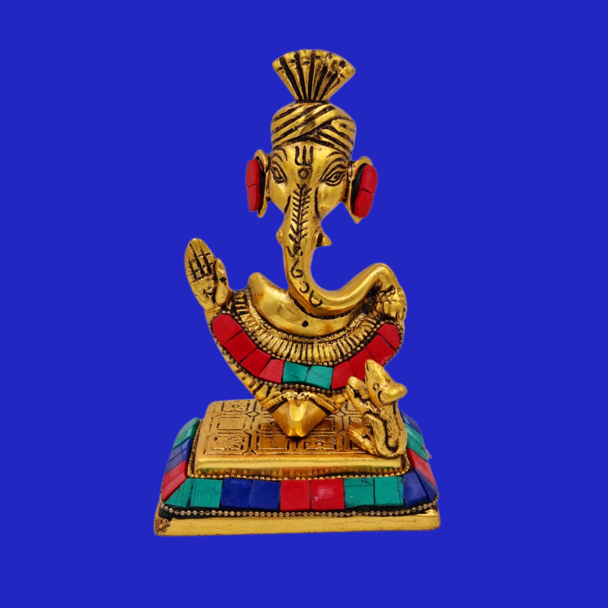 Rsn Metal Ganesh Ji With Mouse Statue (H 6.25 X L X 5 X W 3 Inch)