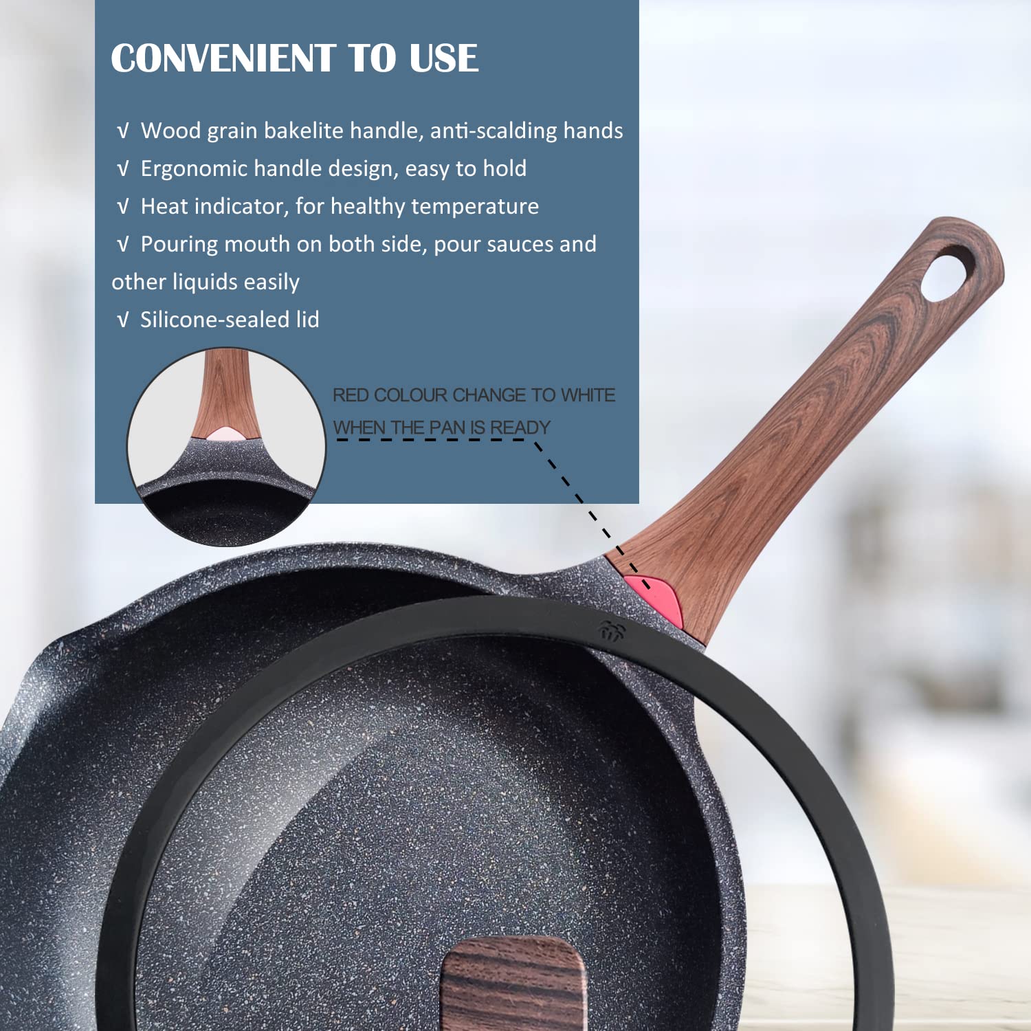 Vinchef Nonstick Deep Frying Pan with Lid, 11" Aluminum Saute Pan, Black, German Ceramic Coating, Induction Compatible