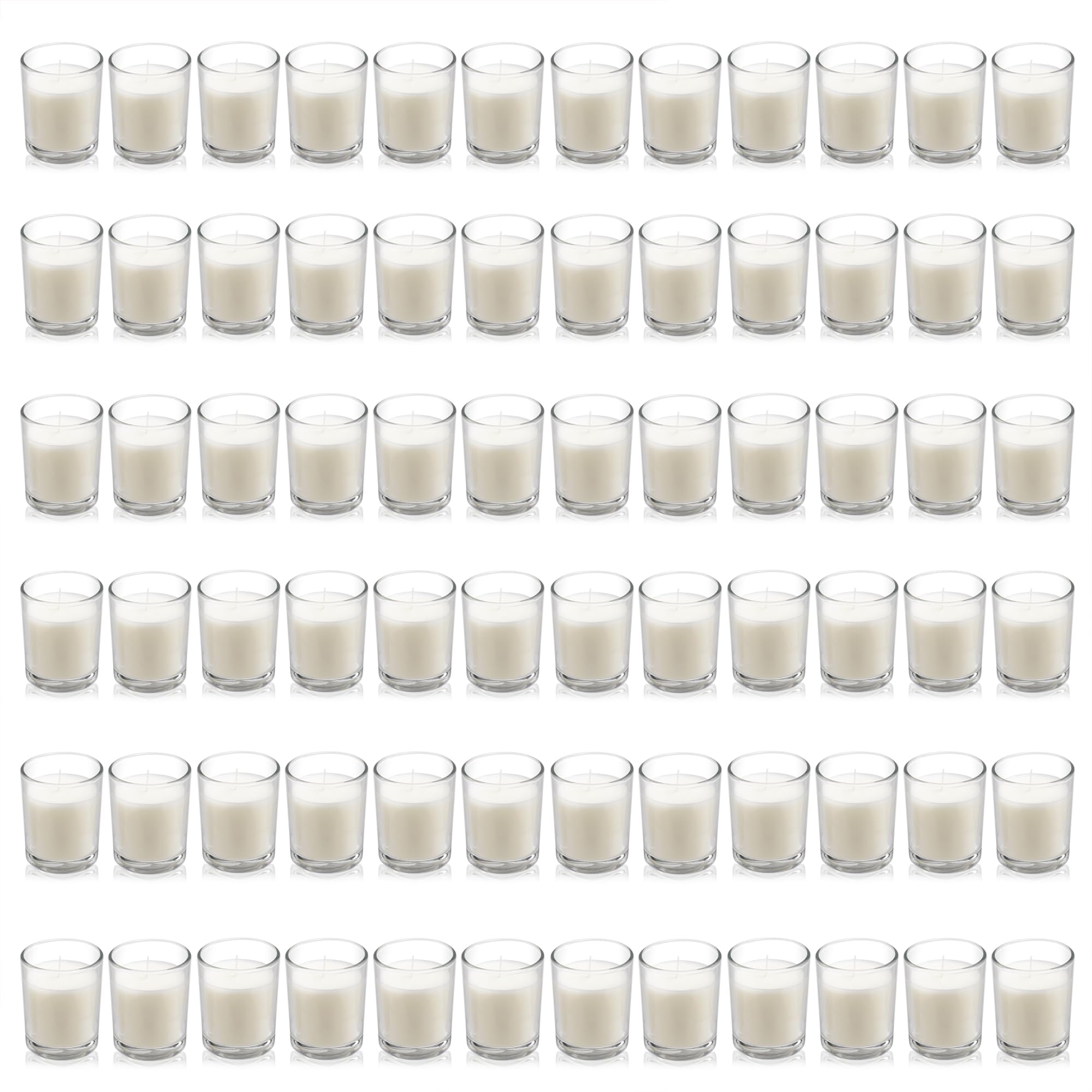 Housecret 72 Pack Warm White Unscented Clear Glass Filled Votive Candles. Hand Poured Wax Candle Ideal Gifts for Aromatherapy Sp