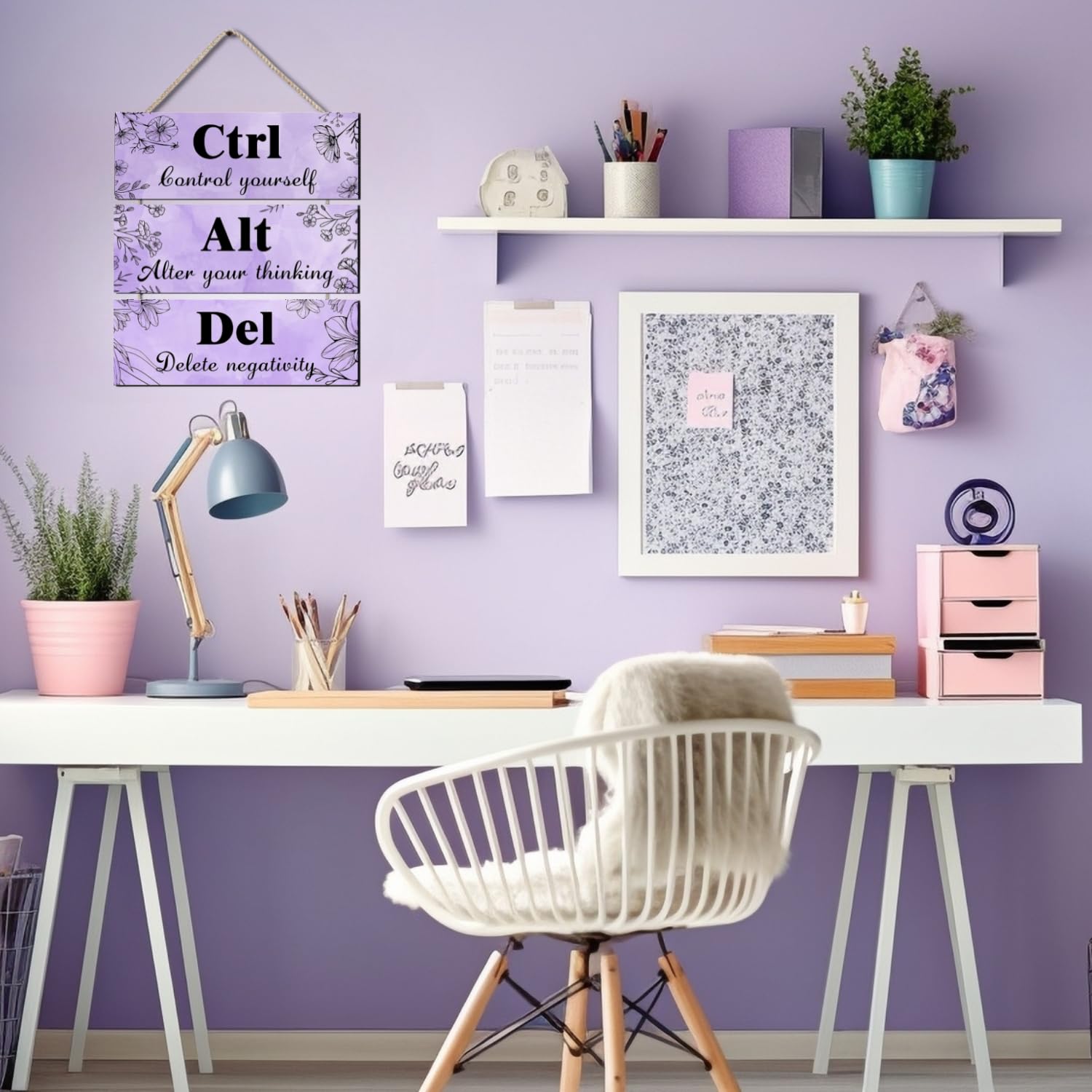 Ctrl Alt Del Inspirational Office Wall Decor, Red Rose Wall Art Wooden Wall Hanging With Positive Quotes For Girl Women Home Wal