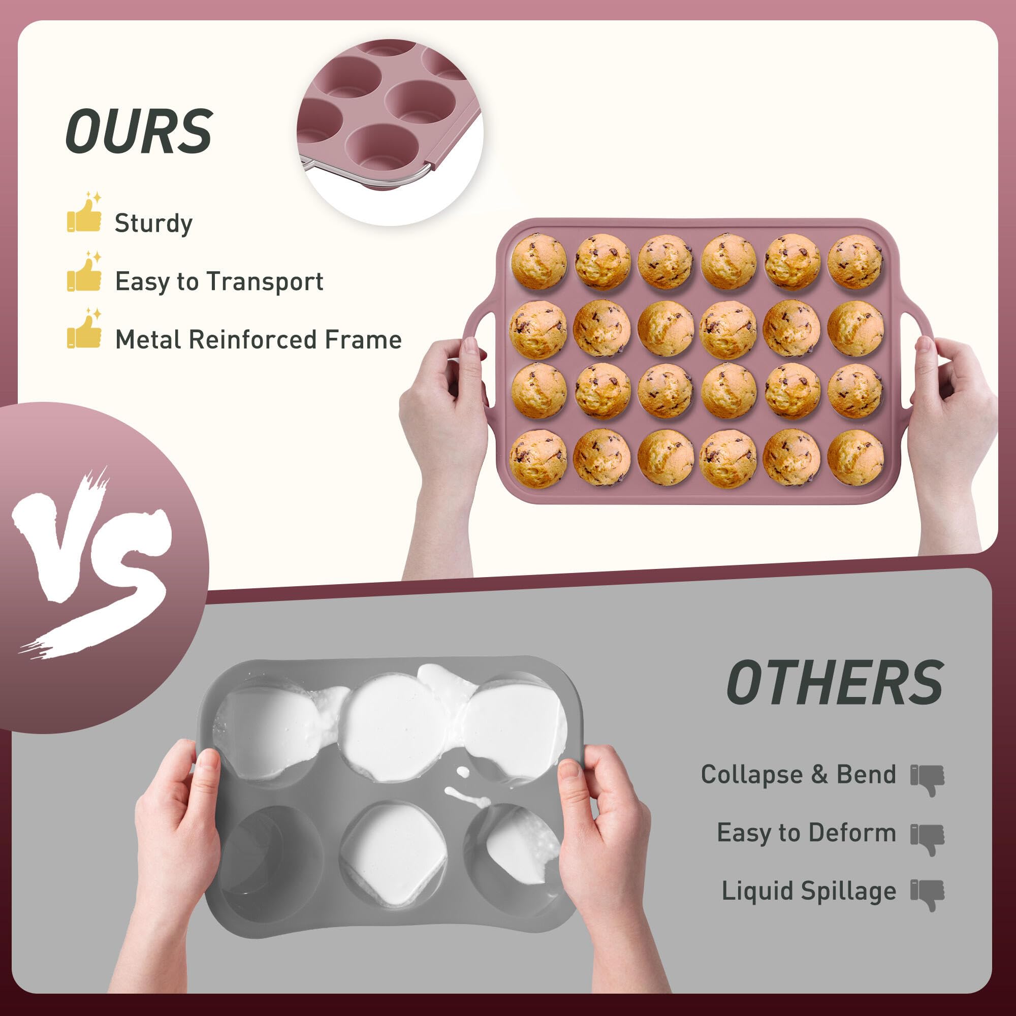24 Cups Silicone Muffin Pan with Metal Reinforced Frame Cupcake Tray Egg Mold for Kitchen 2025 First Apartment Essentials New Ho