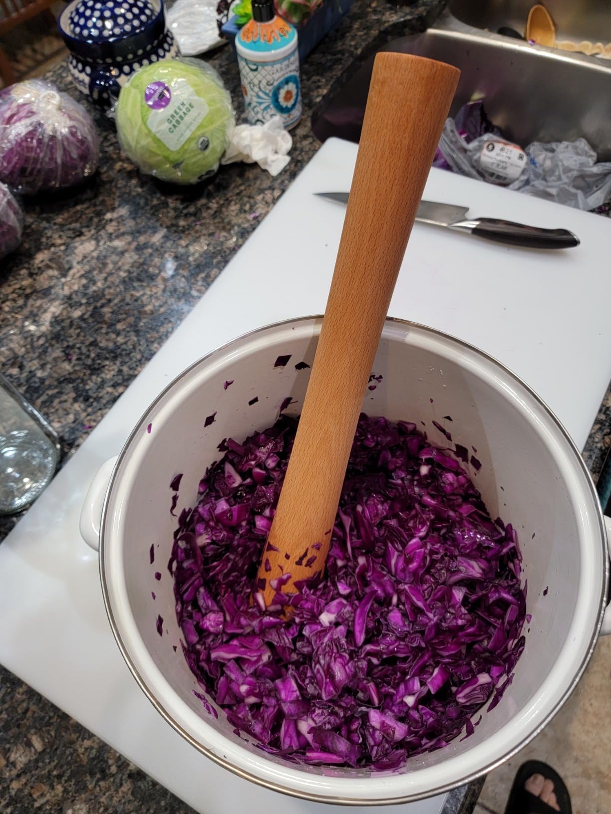 YOBNKU Sauerkraut Pounder 16'' Natural Beech Wood for Fermentation Crocks and Mason Jars - Cabbage Tamper for Packing Down Fermented Foods like Kimchi (16 in)