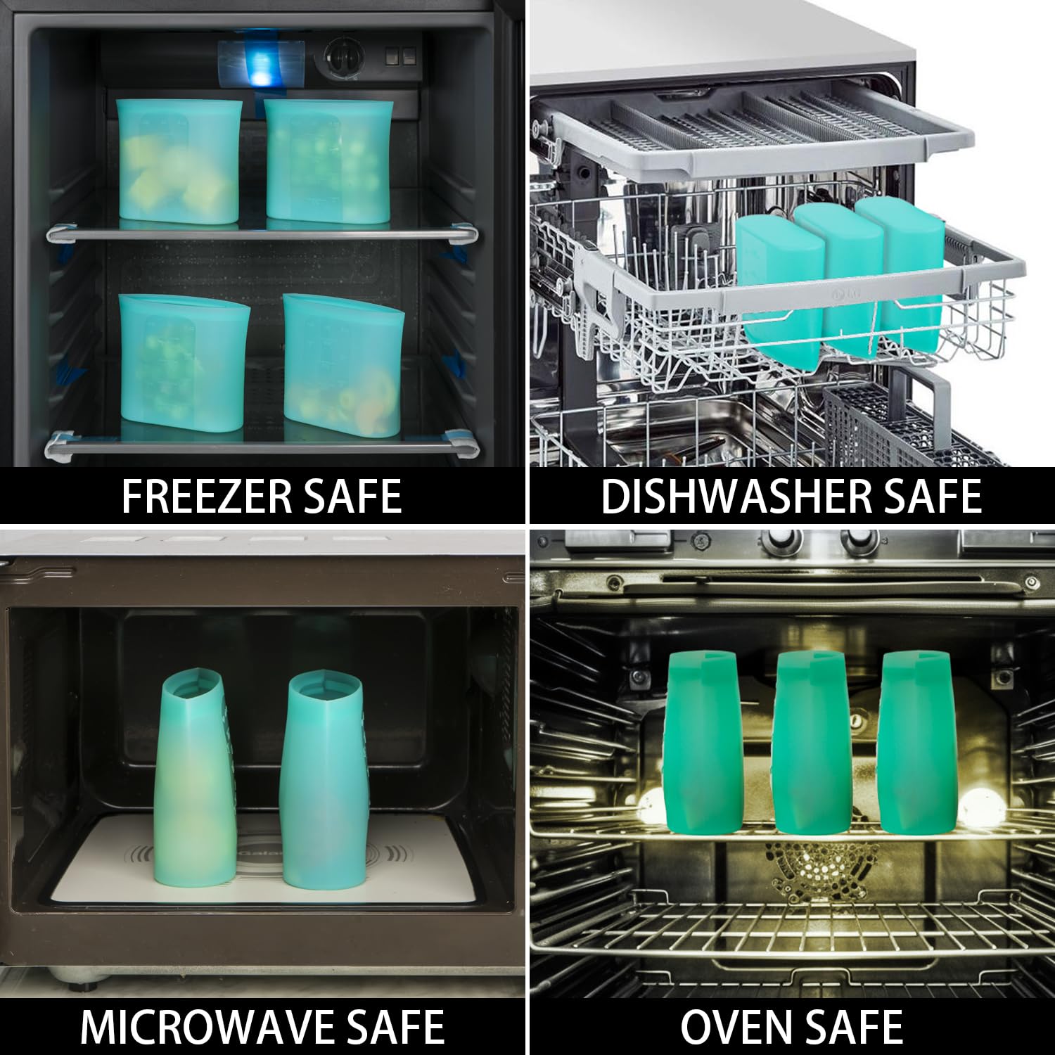 Annaklin Reusable Snack Bags, 4 Pack, Stand Up 100% Silicone Reusable Storage Bag, Ziplock Silicone Food Storage Containers Snac