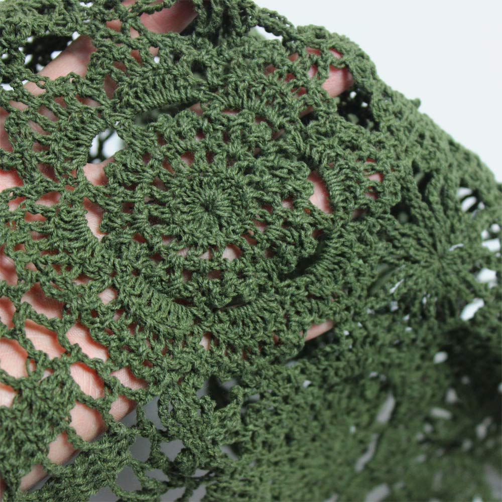 KEPSWET Cotton Handmade Crochet Lace Table Runner Olive Green Rectangle Coffee Table Dresser Decor (14x48 inch)