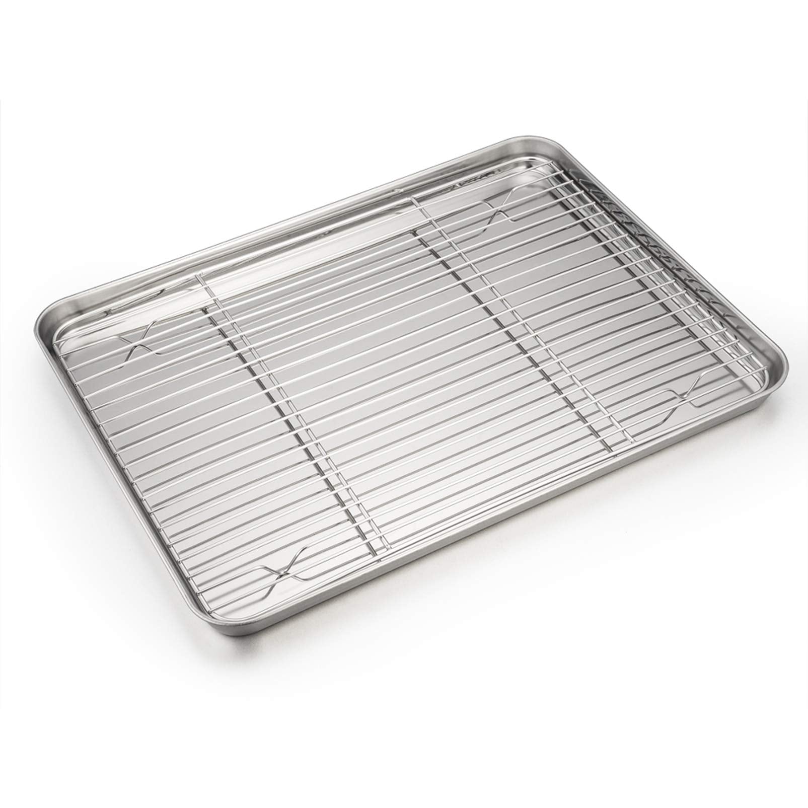 Baking Sheet And Rack Set, P&P Chef Stainless Steel Cookie Sheet Baking Pan Tray With Cooling Rack, Non Toxic & Healthy, Rust Fr