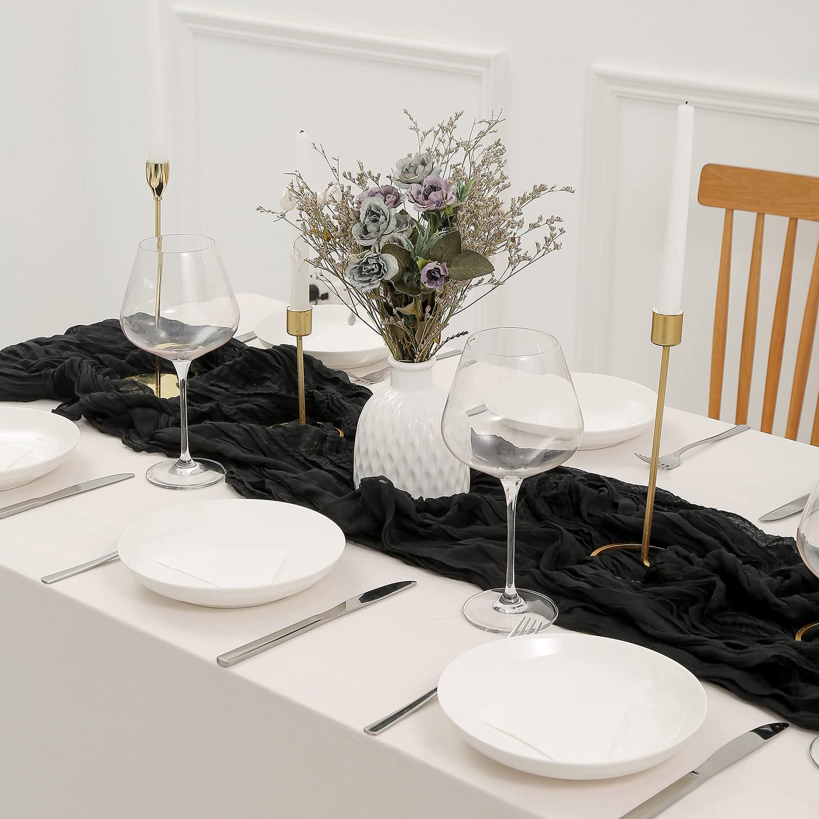 Dolopl Black Cheesecloth Table Runner 13.3Ft Boho Gauze Cheese Cloth Table Runner Rustic Sheer Runner 160Inch Long For Wedding B