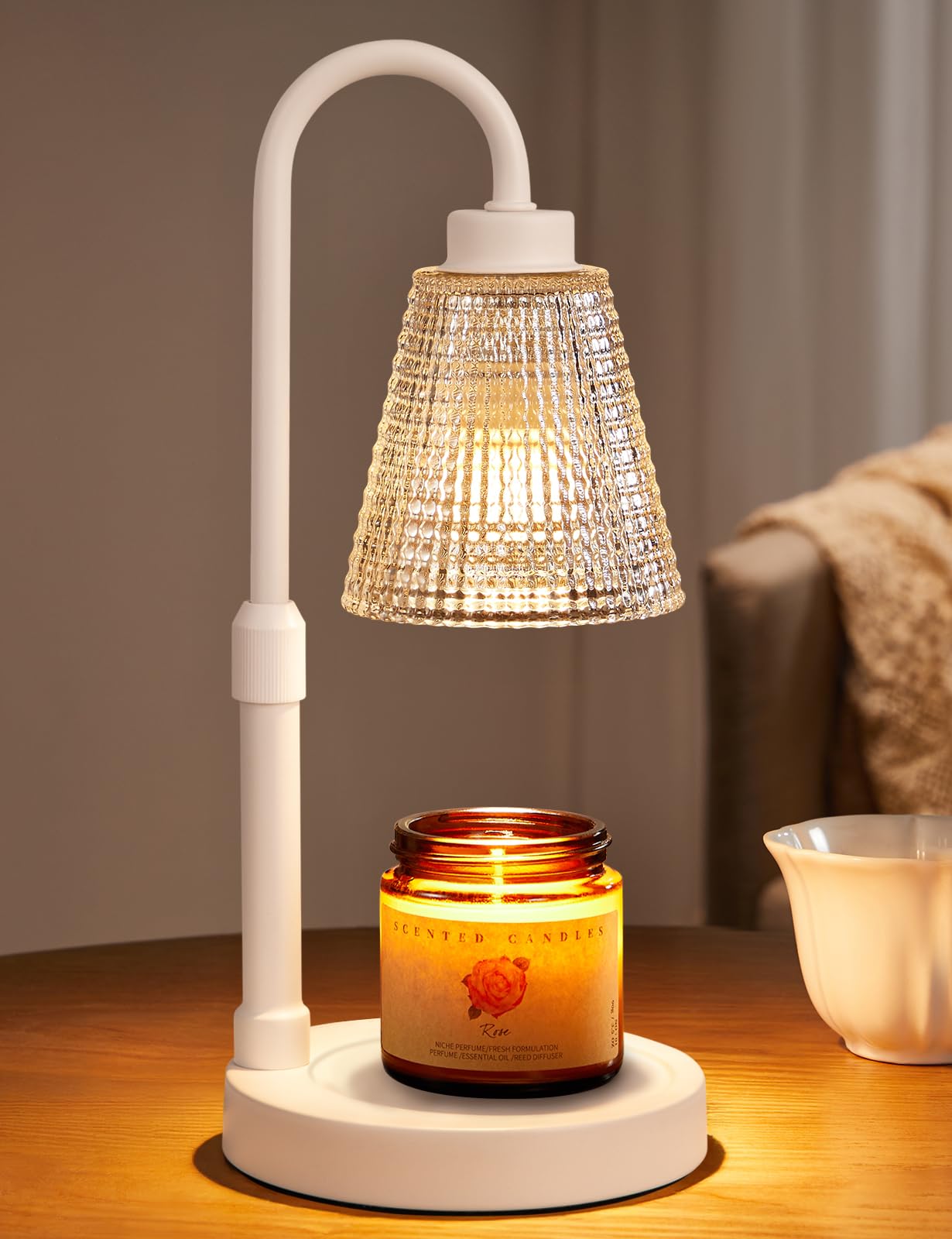 Innqoo White Candle Warmer Lamp with Timer, Dimmable Candle Warmer for Jar Candles, Height Adjustable Wax Melts Warmer, Birthday