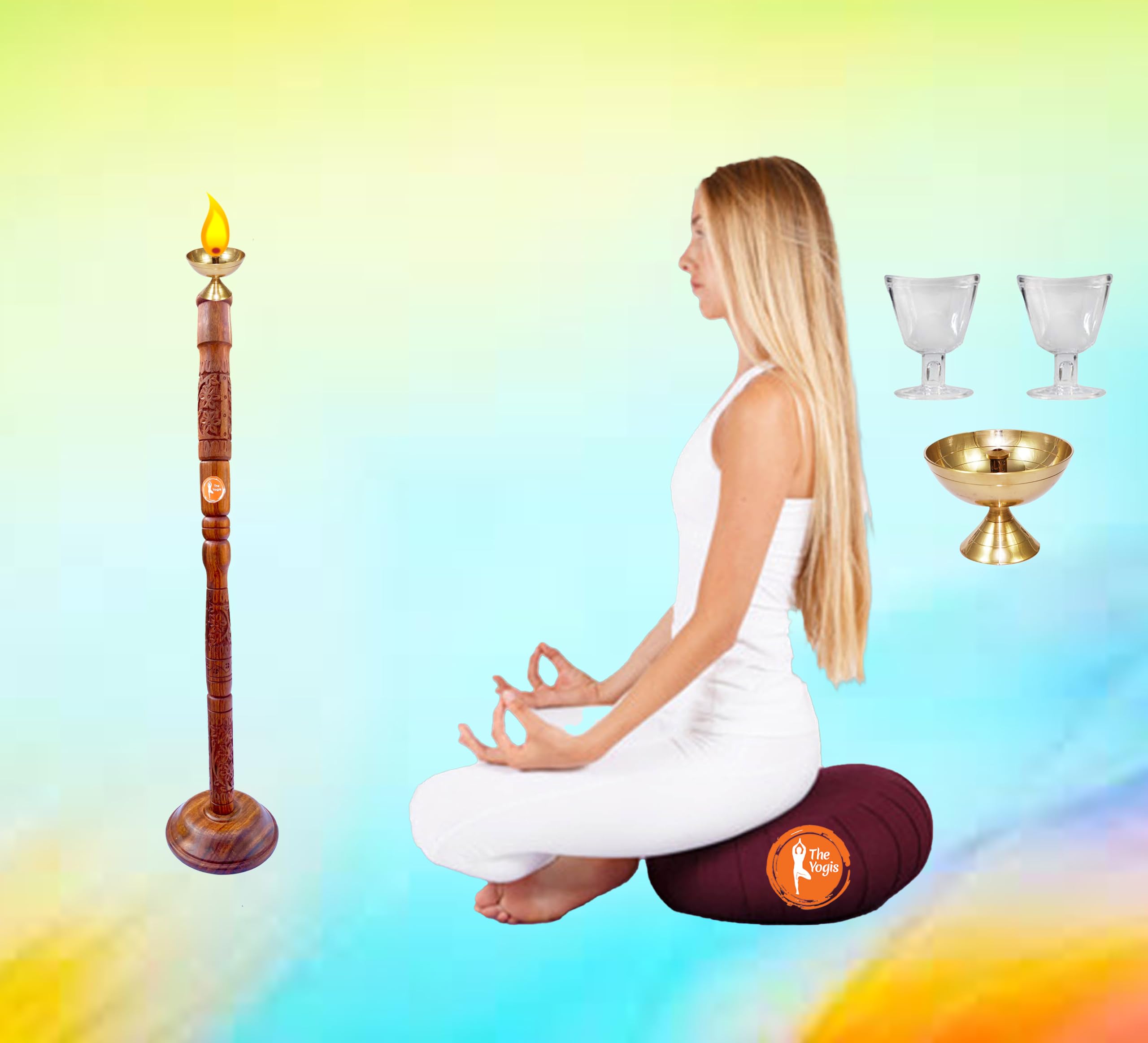 The Yogis Trataka Candle Stand for Opening Third Eye Meditation with Brass Diya and Eye Wash Cup