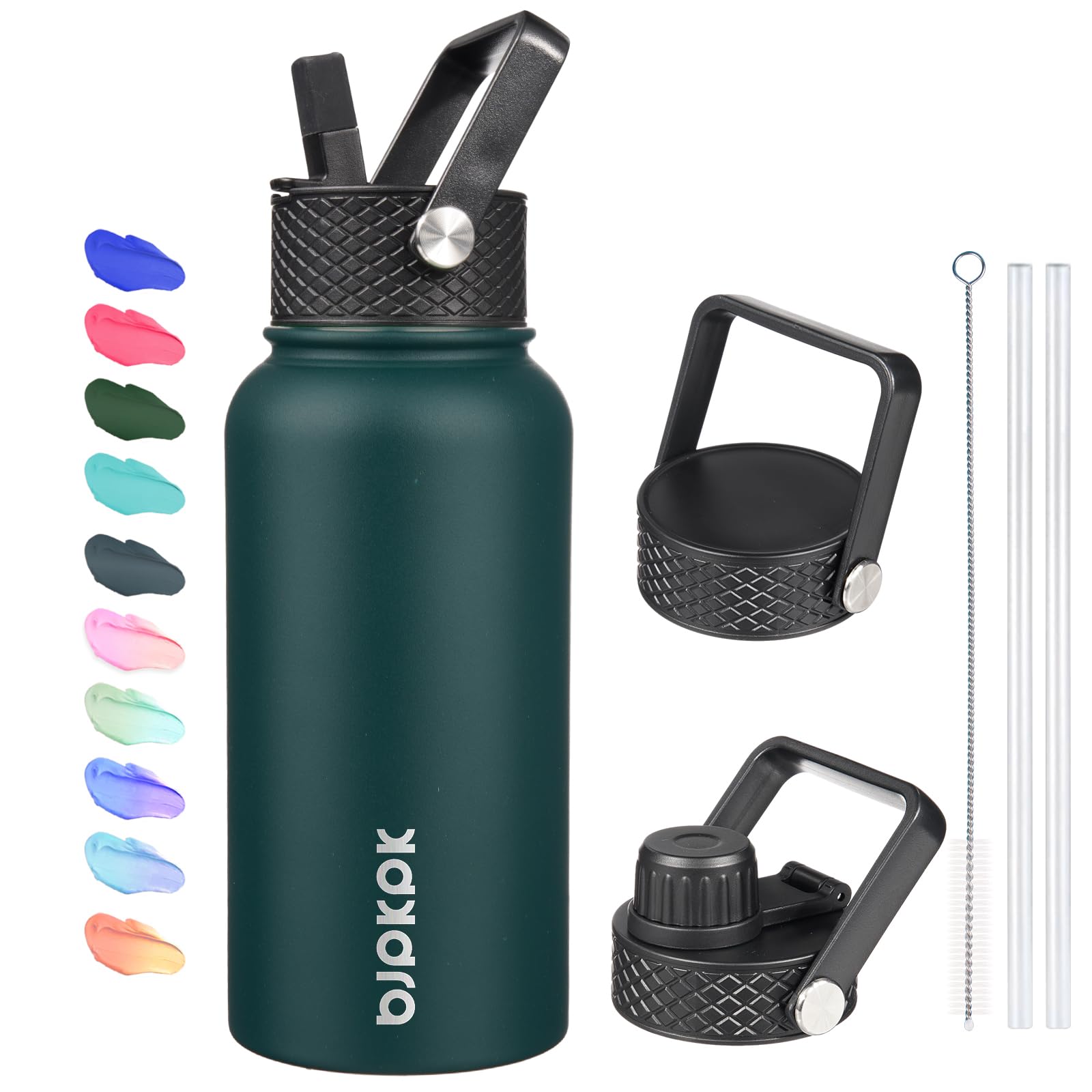 BJPKPK Insulated Water Bottles with Straw Lid, 27oz Stainless Steel Water Bottle with 3 Lids, Leak Proof BPA Free Metal Thermo, 