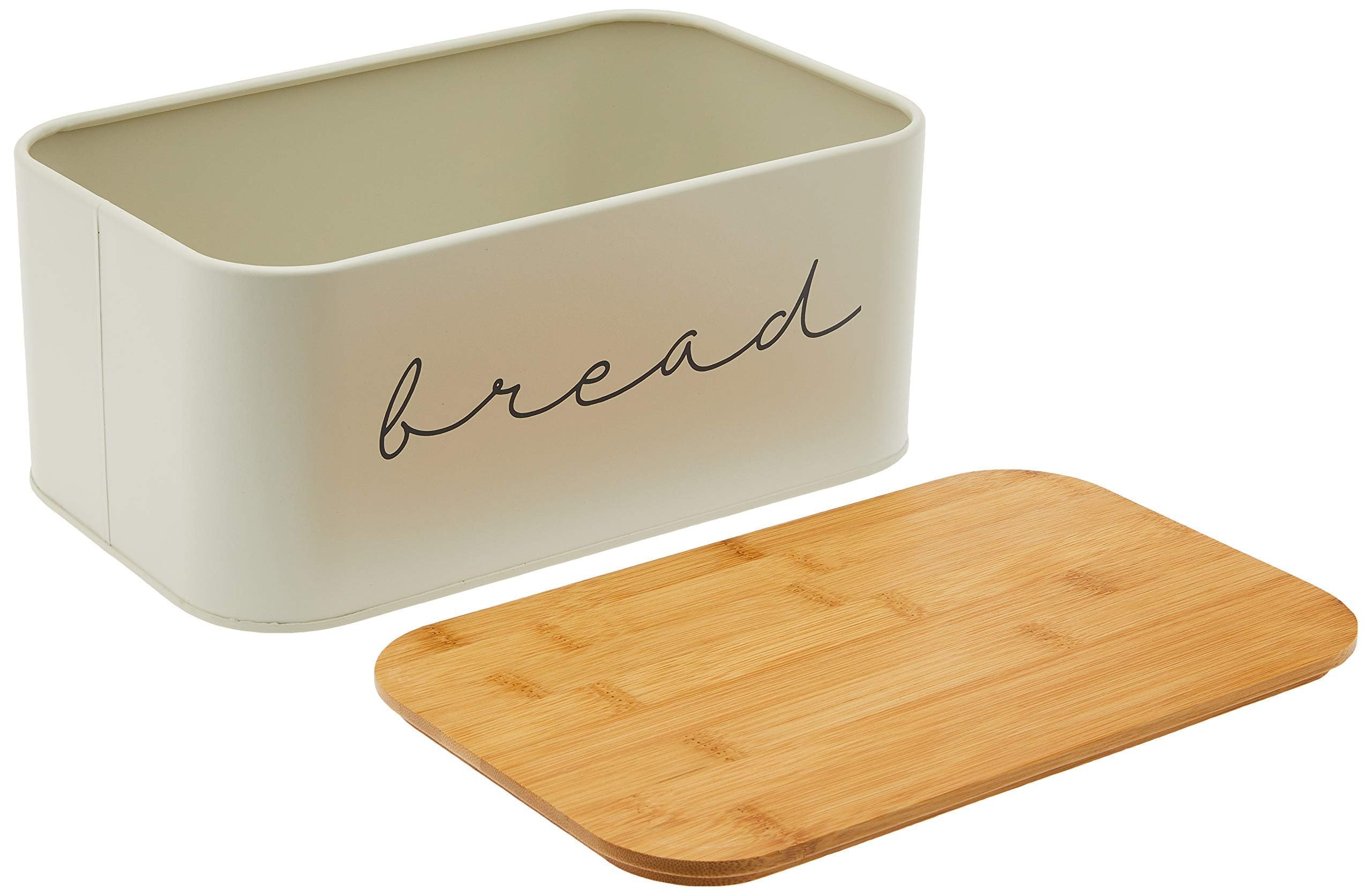 Bloomingville Metal Bread Bin With Bamboo Lid, 11.75''L X 7''H, Grey, Gray