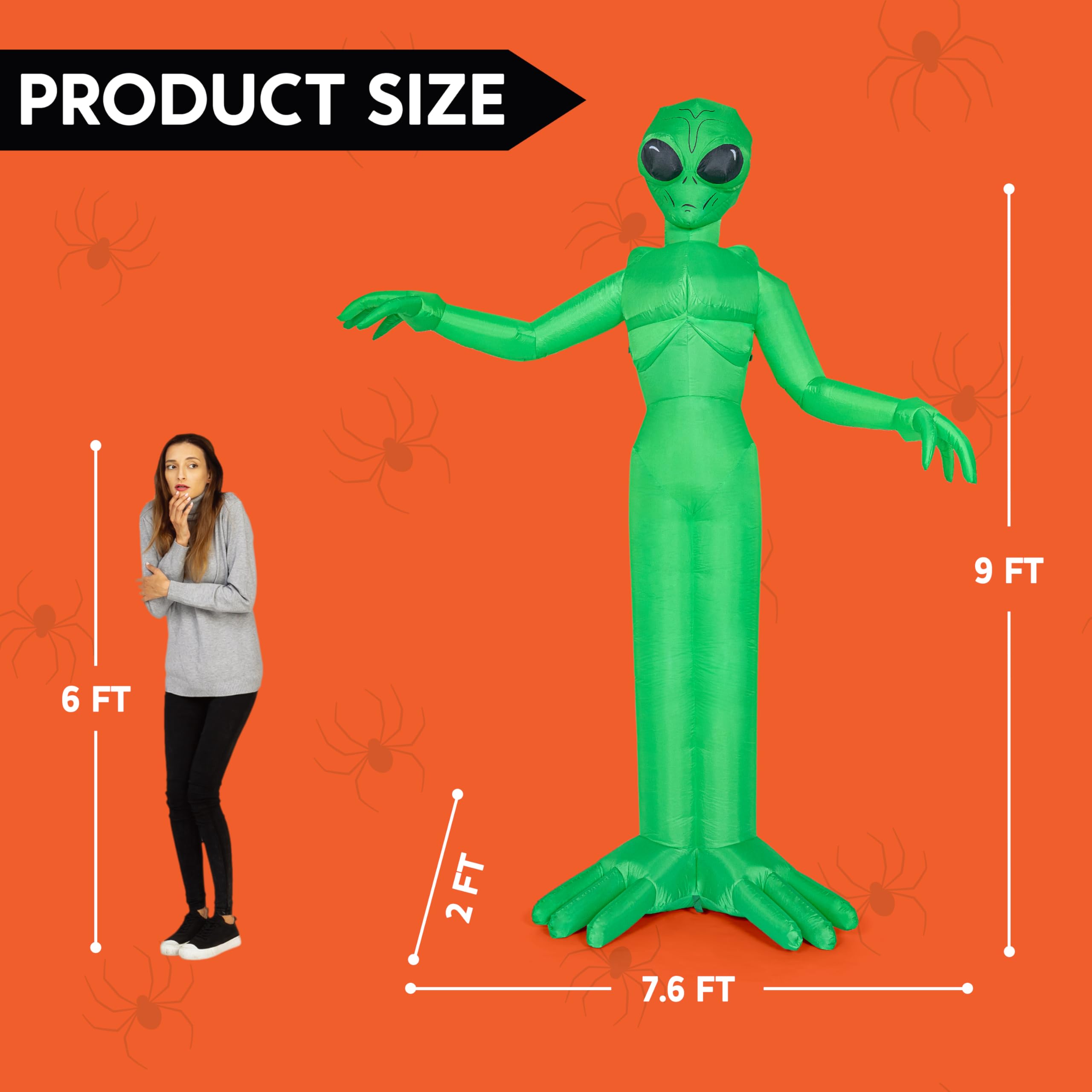 Joiedomi 9 FT Tall Halloween Inflatable Decoration Outside, Blow Up Alien Inflatable Outdoor Decor with Build-in LEDs for Hallow