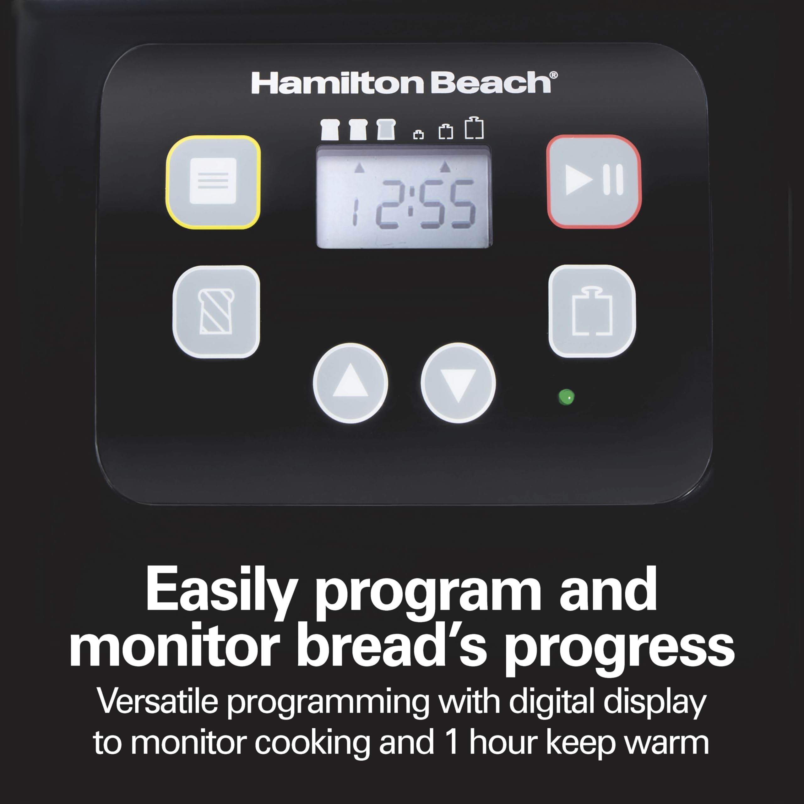 Hamilton Beach Bread Maker Machine  Digital  Programmable  12 Settings + Gluten Free  Dishwasher Safe Pan + Kneading Paddle  2 lb Capacity  Black (29982)