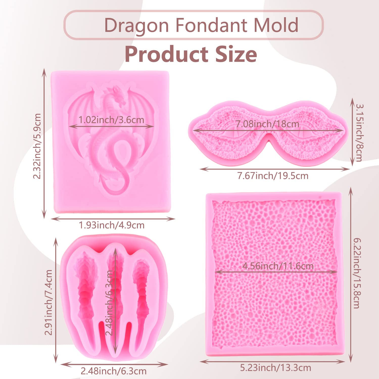 Miyahouse Dragon Silicone Fondant Molds Dragon Eyes Dinosaur Claws Skin Chocolate Mold For Baking Dragon Themed Cake Decoration