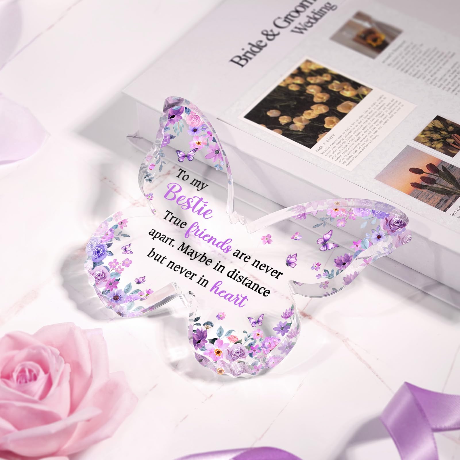 Glydein Best Friend Christmas Gifts for Women, Unique Purple Butterfly Acrylic Plaque Desk Decor, Bestie Best Friend Birthday Gi