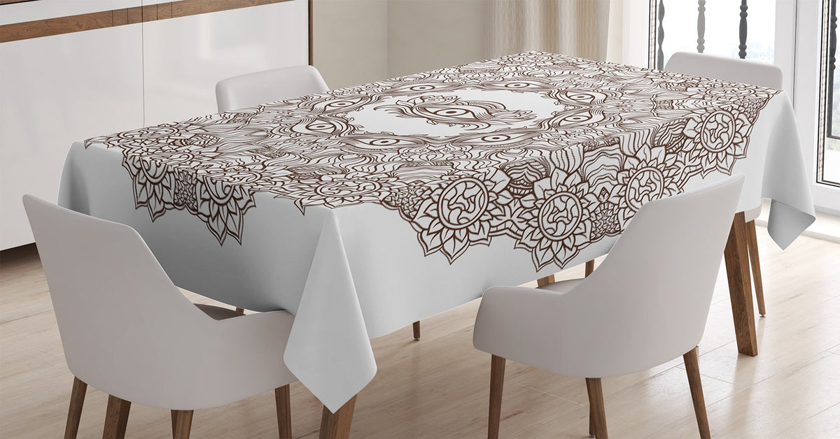 Ambesonne Occult Tablecloth, Lace Mandala With The Eye Of Providence In Alchemy Boho Magic Print, Rectangular Table Cover For Di