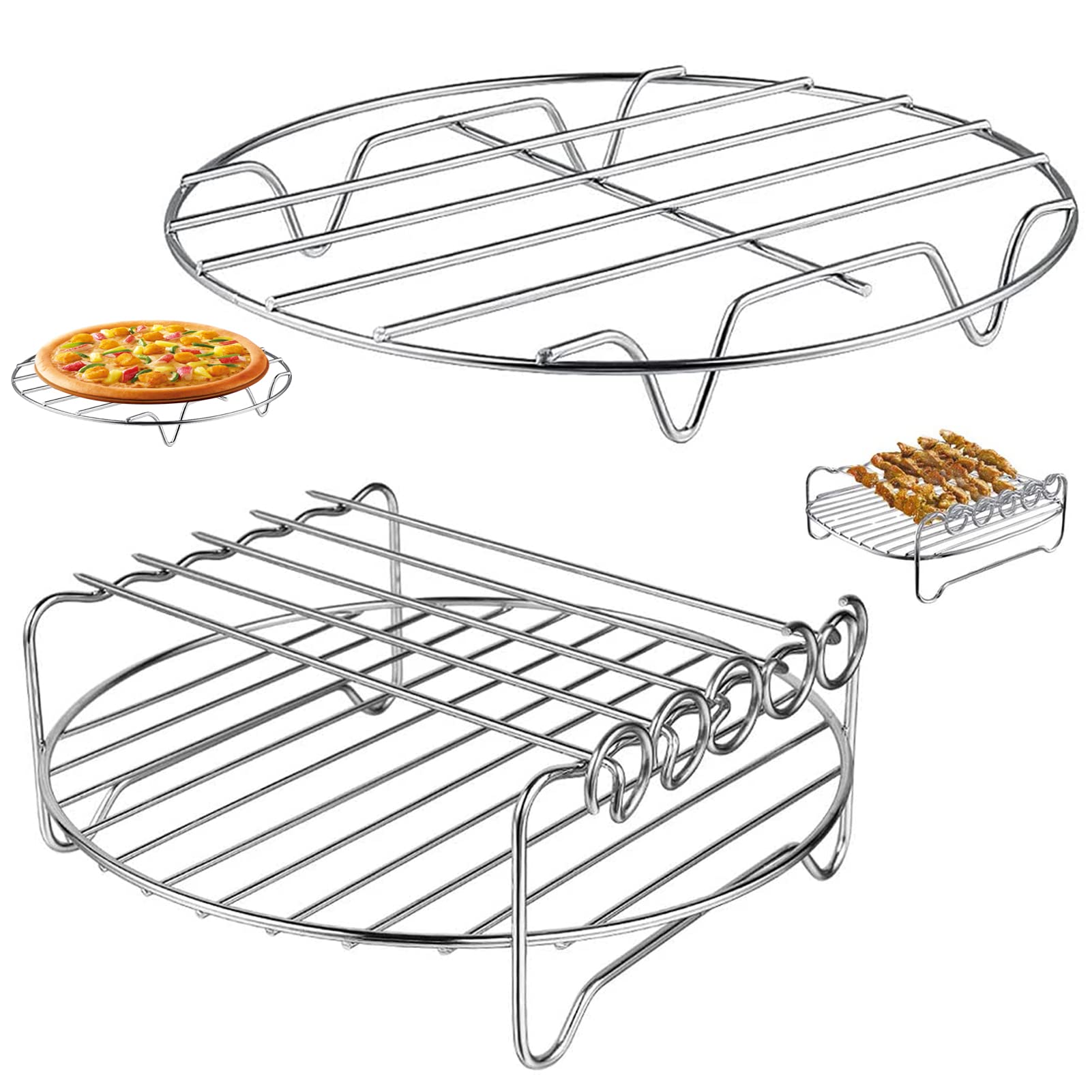 Air Fryer Rack For Air Fryer Oven, Set Of 2 Multi-Purpose Air Fryer Accessories Metal Double Layer Wire Rack With Skewer For Nin