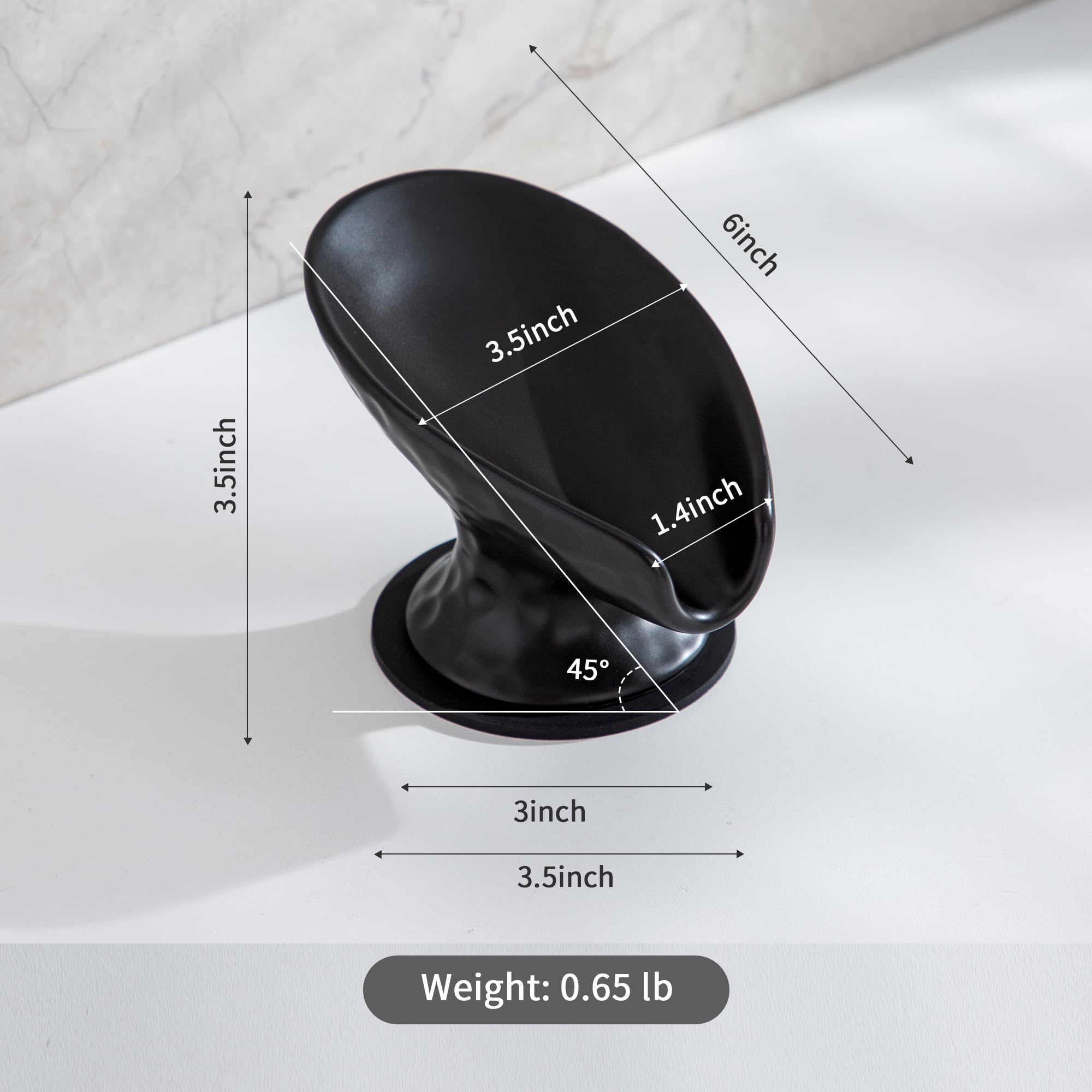 Self Draining Soap Dish,Shower Soap Holder,Black Ceramic Soap Dishes For Bathroom Kitchen Shower Keeps Soap Dry, Easy To Clean(M